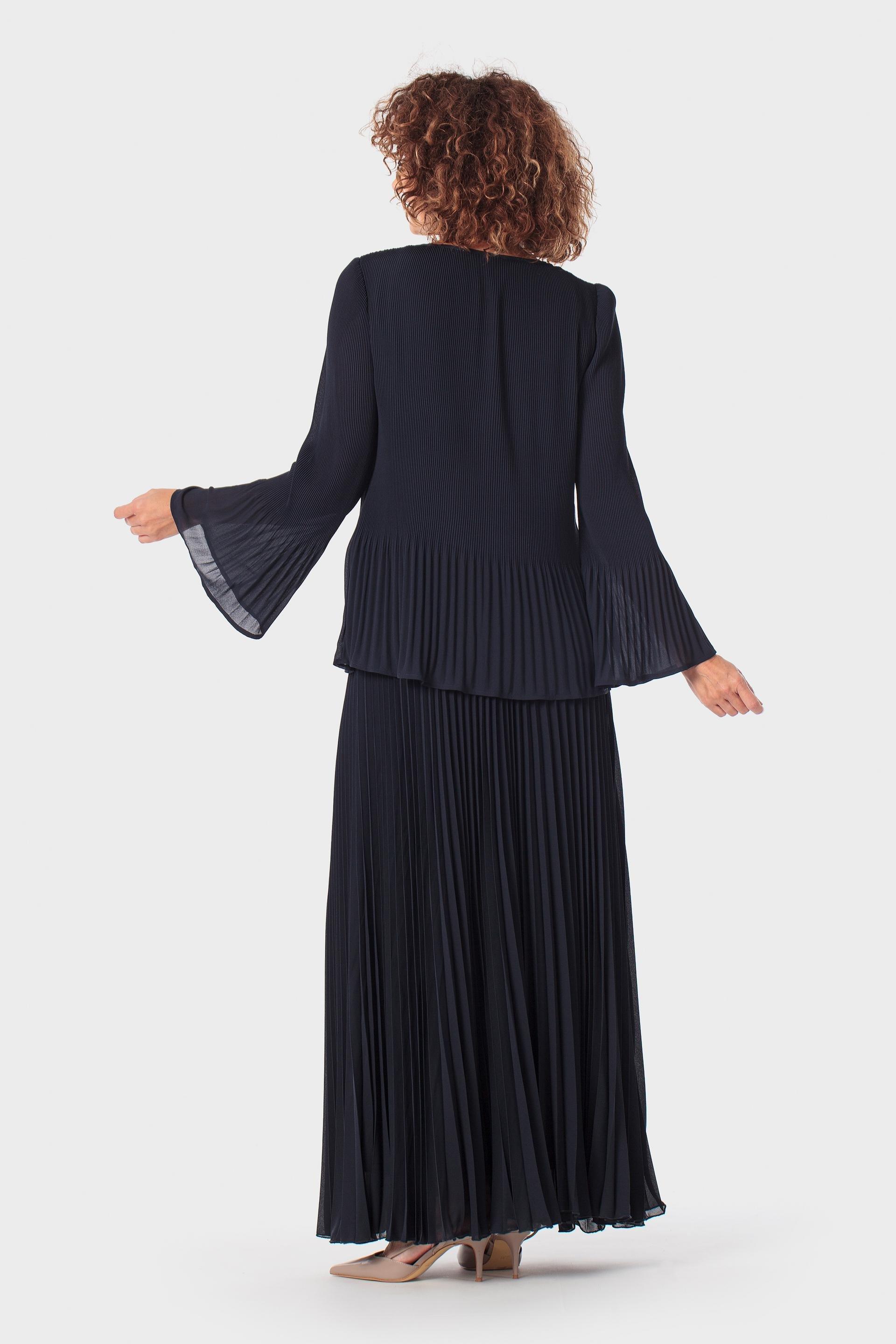 Pleated Bell Sleeve Blouse Blue, Blue Navy, large image number 3