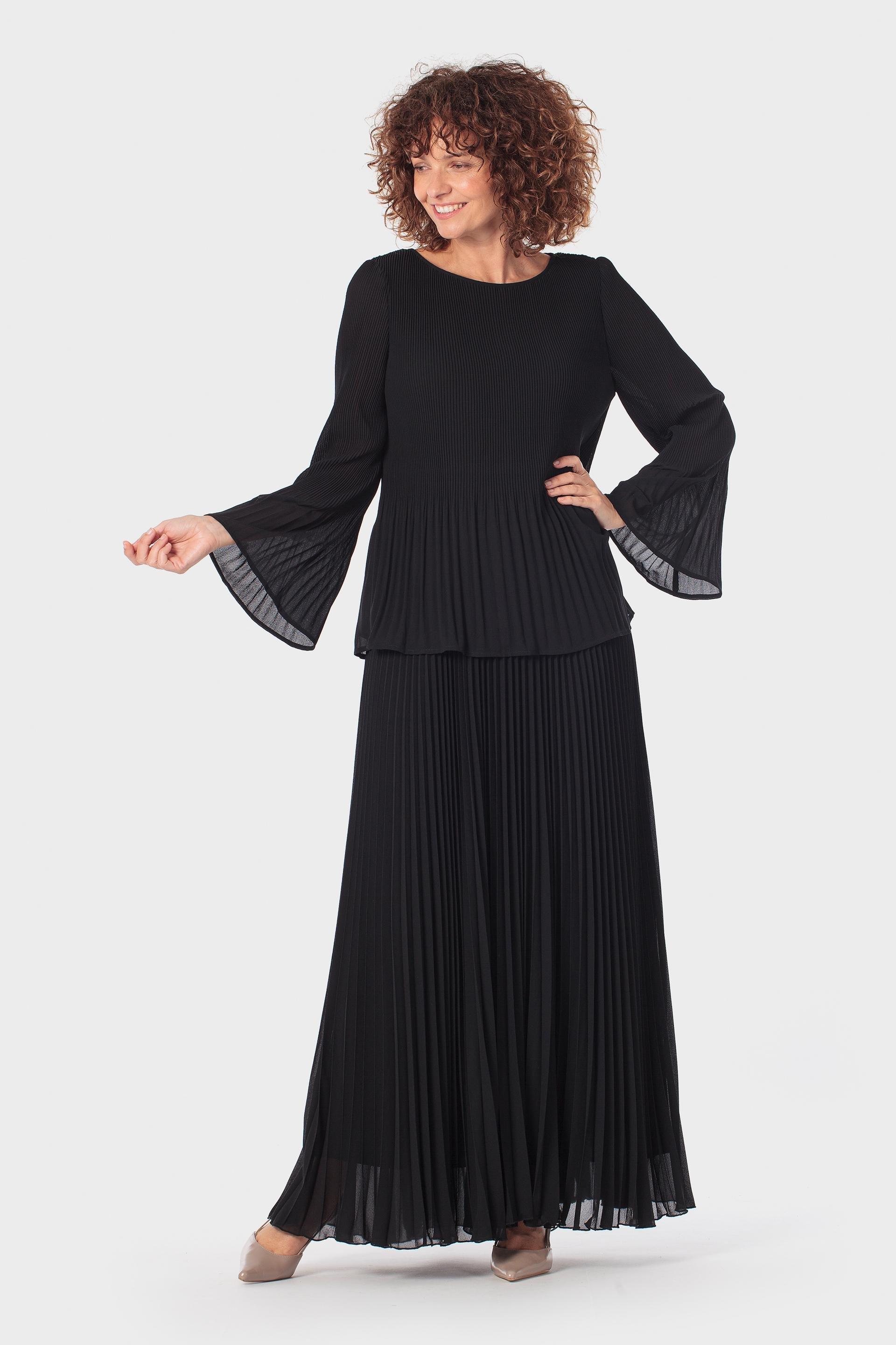 Black Pleated Loose Fitting Blouse, 3701_120, medium