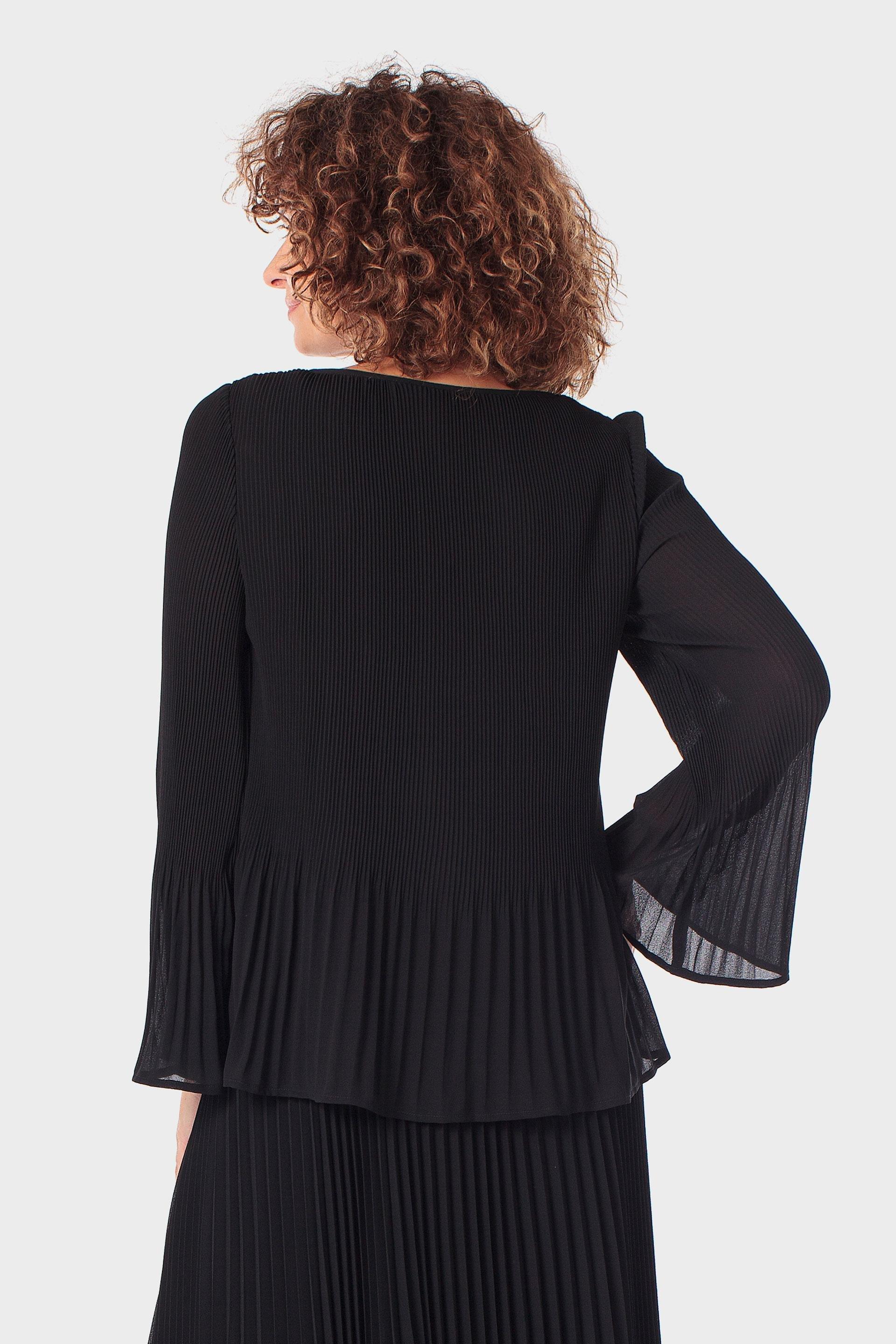 Black Pleated Loose Fitting Blouse, 3701_120, medium