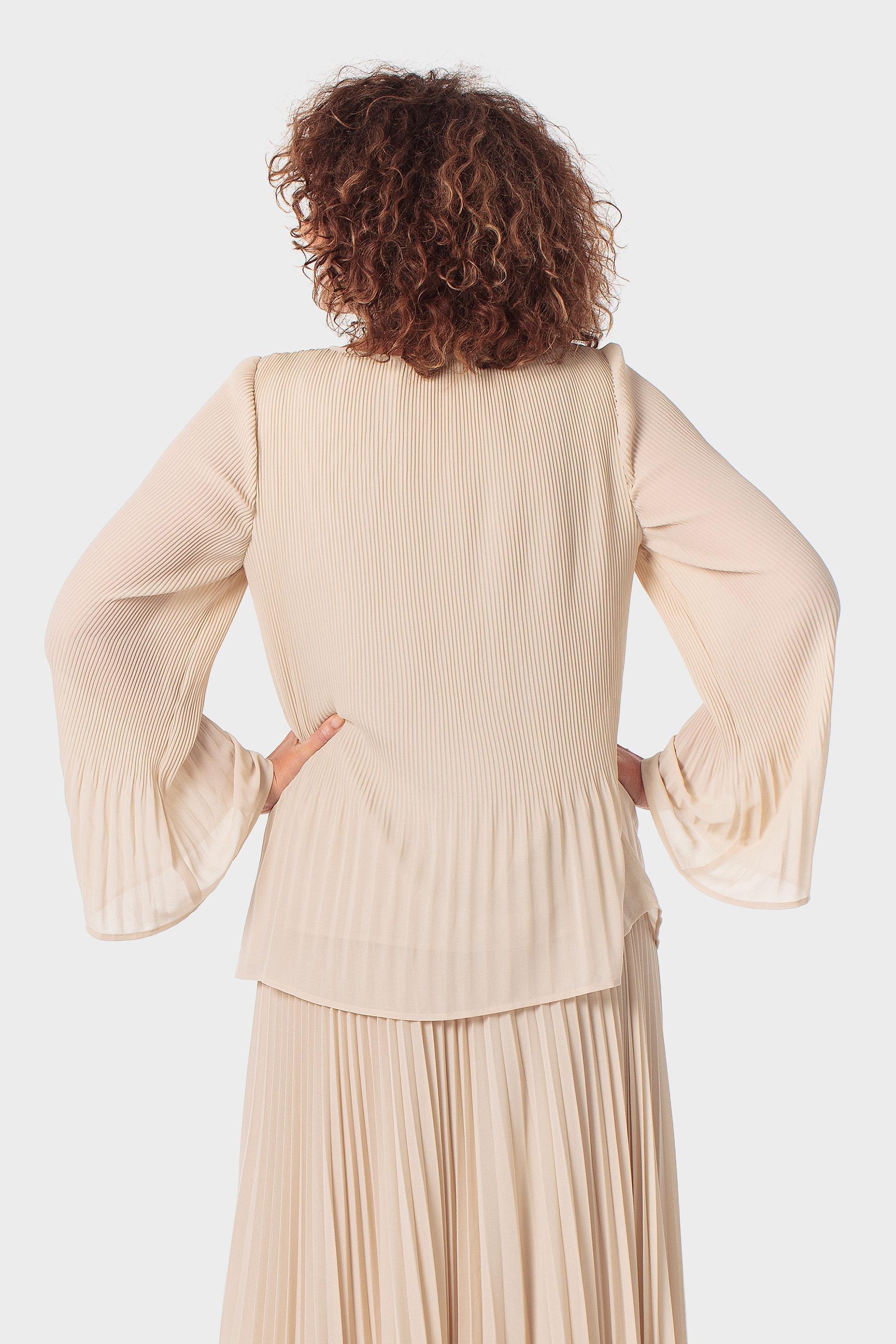 Beige Pleated Loose Fitting Blouse, 3701_129, medium