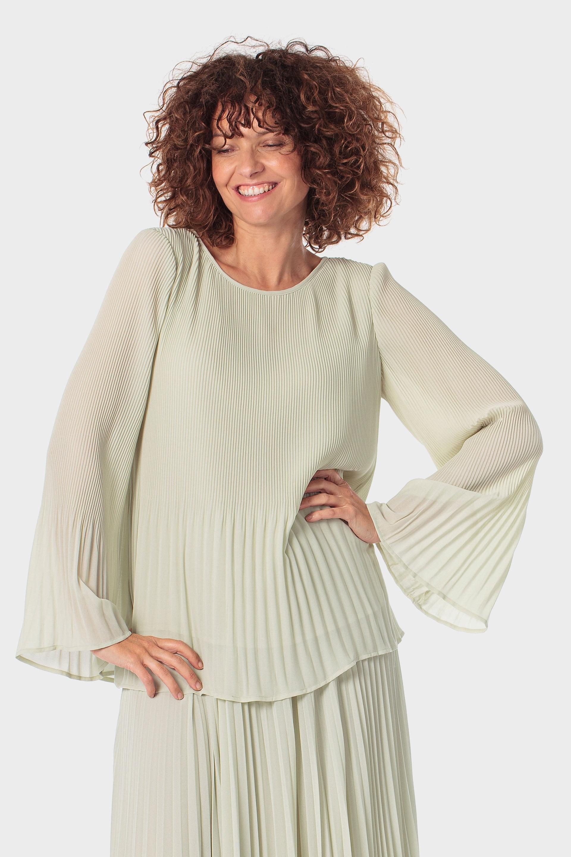 Green Pleated Loose Fitting Blouse, 3701_235, large image number 0