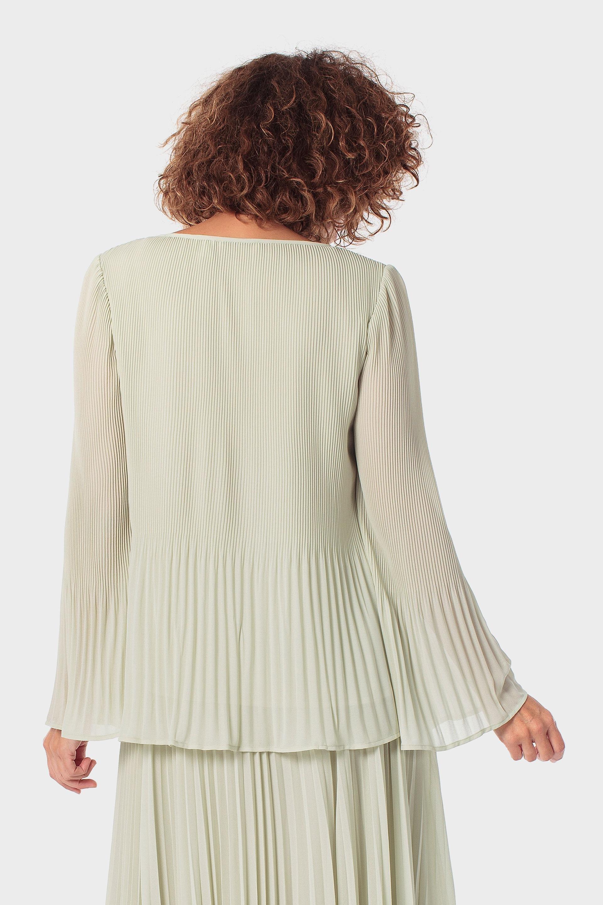 Green Pleated Loose Fitting Blouse, 3701_235, large image number 2