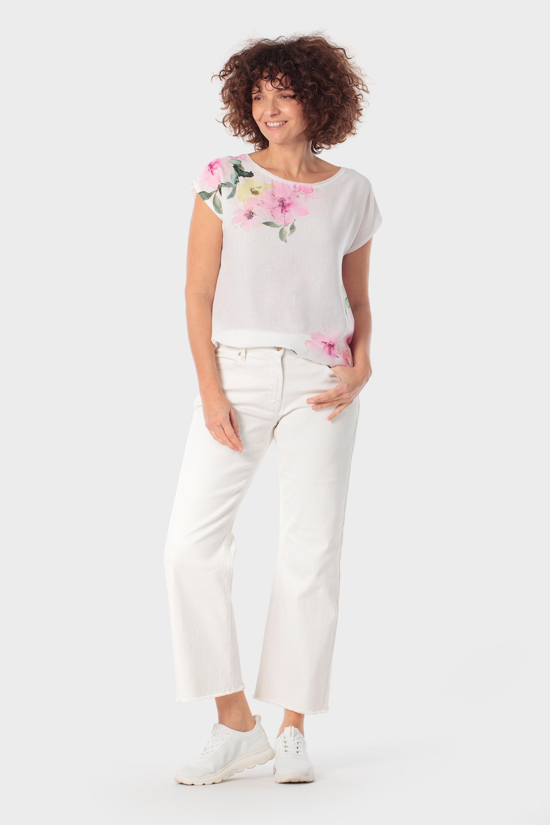 بلوزة بيضاء بطبعة زهور, Fuchsia, medium