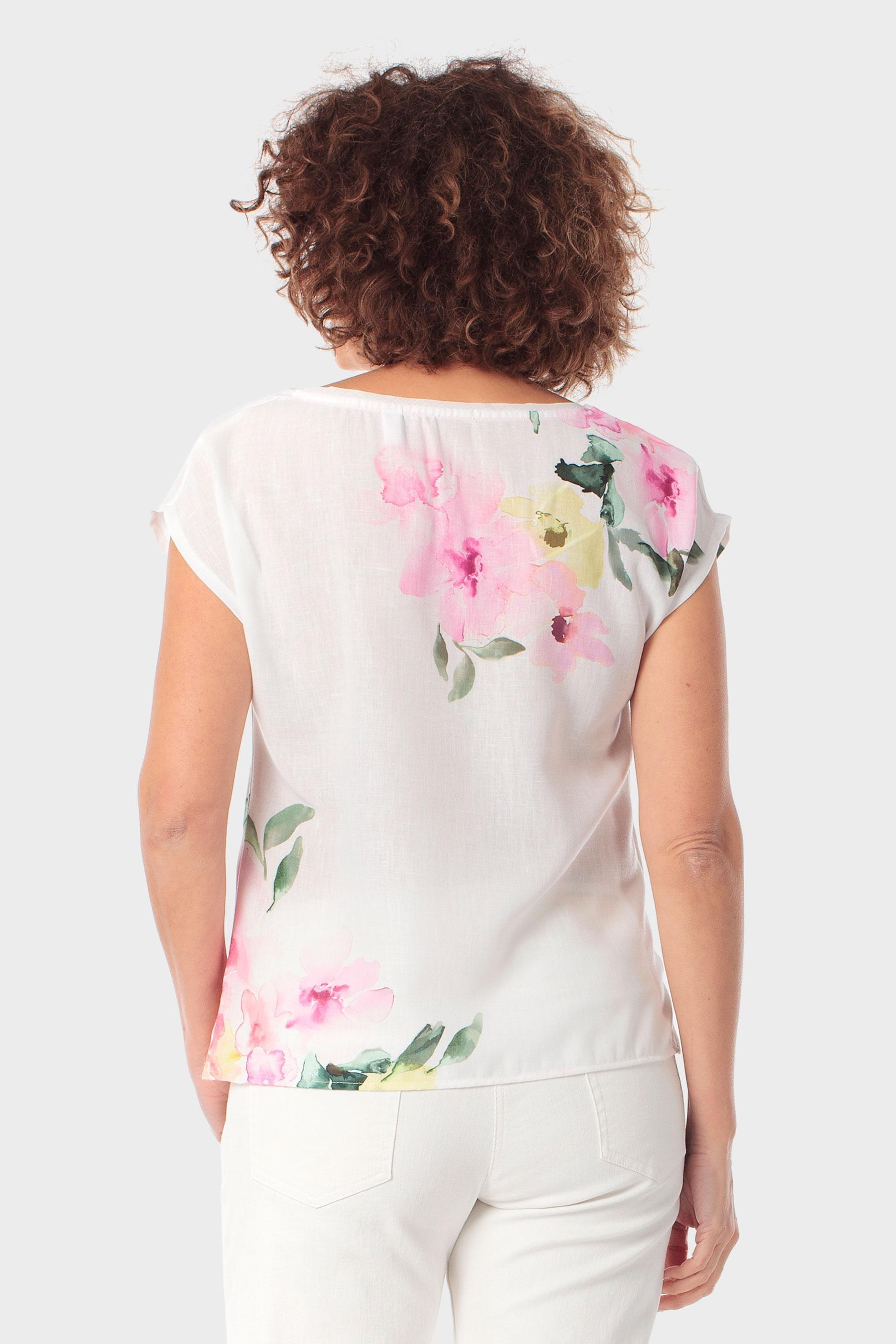 Embellished Floral Print Cap-Sleeve Blouse White, Fuchsia, large image number 2