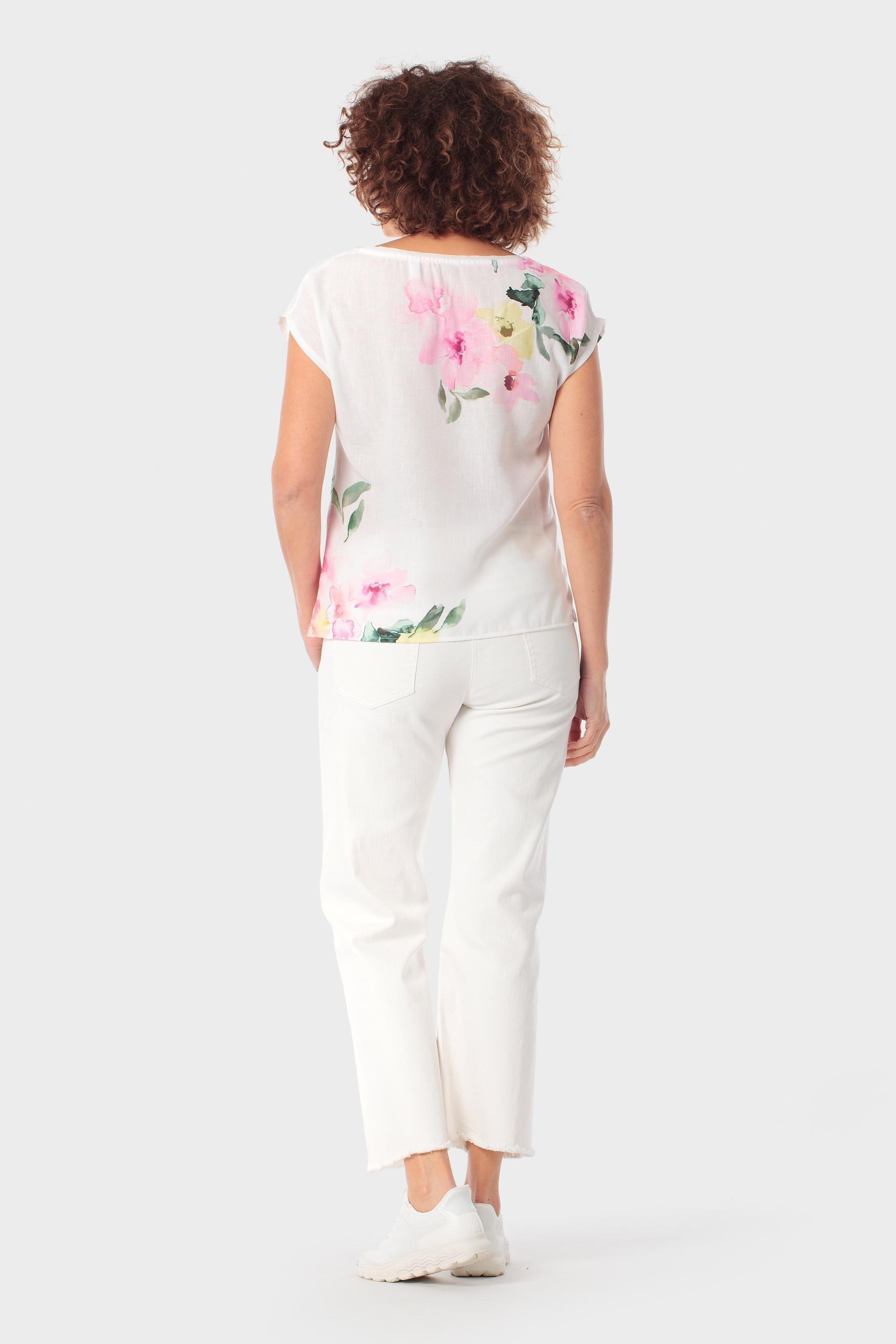 Embellished Floral Print Cap-Sleeve Blouse White, Fuchsia, large image number 3