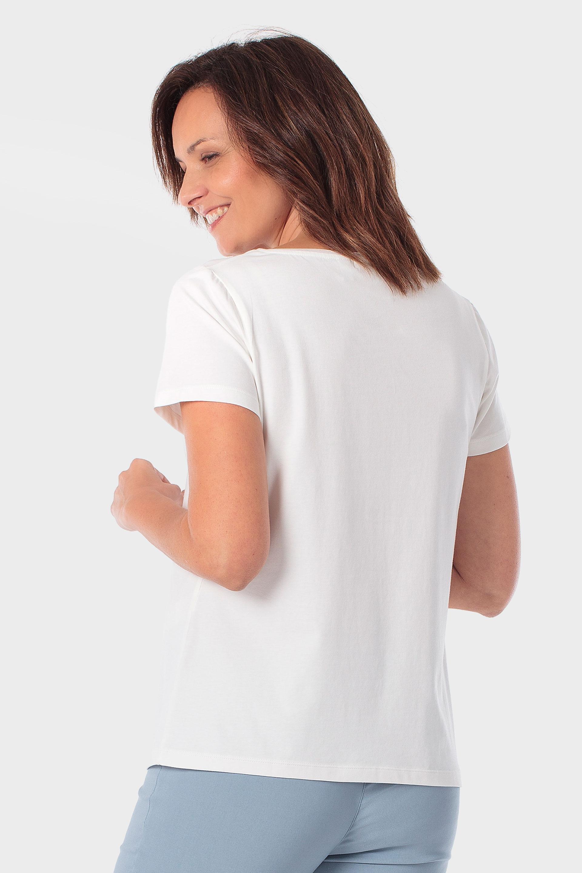 White Basic T-Shirt With Gemstones, Beige Talc, large image number 2