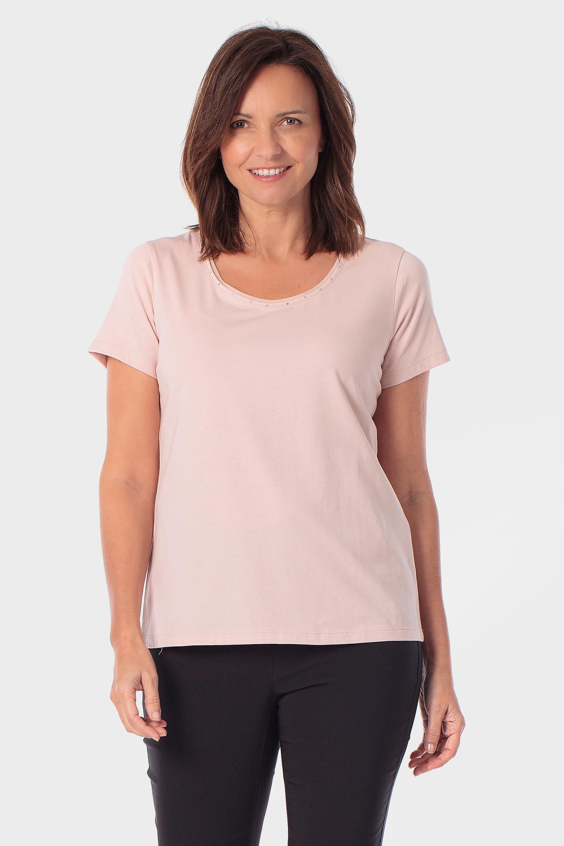Pink Basic T-Shirt With Gemstones, Pink Petal, large image number 0