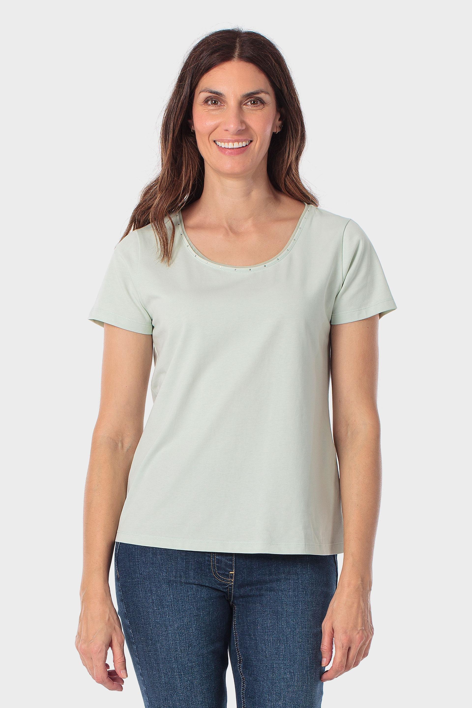 Green Basic T-Shirt With Gemstones, Green Aquamarine, large image number 0