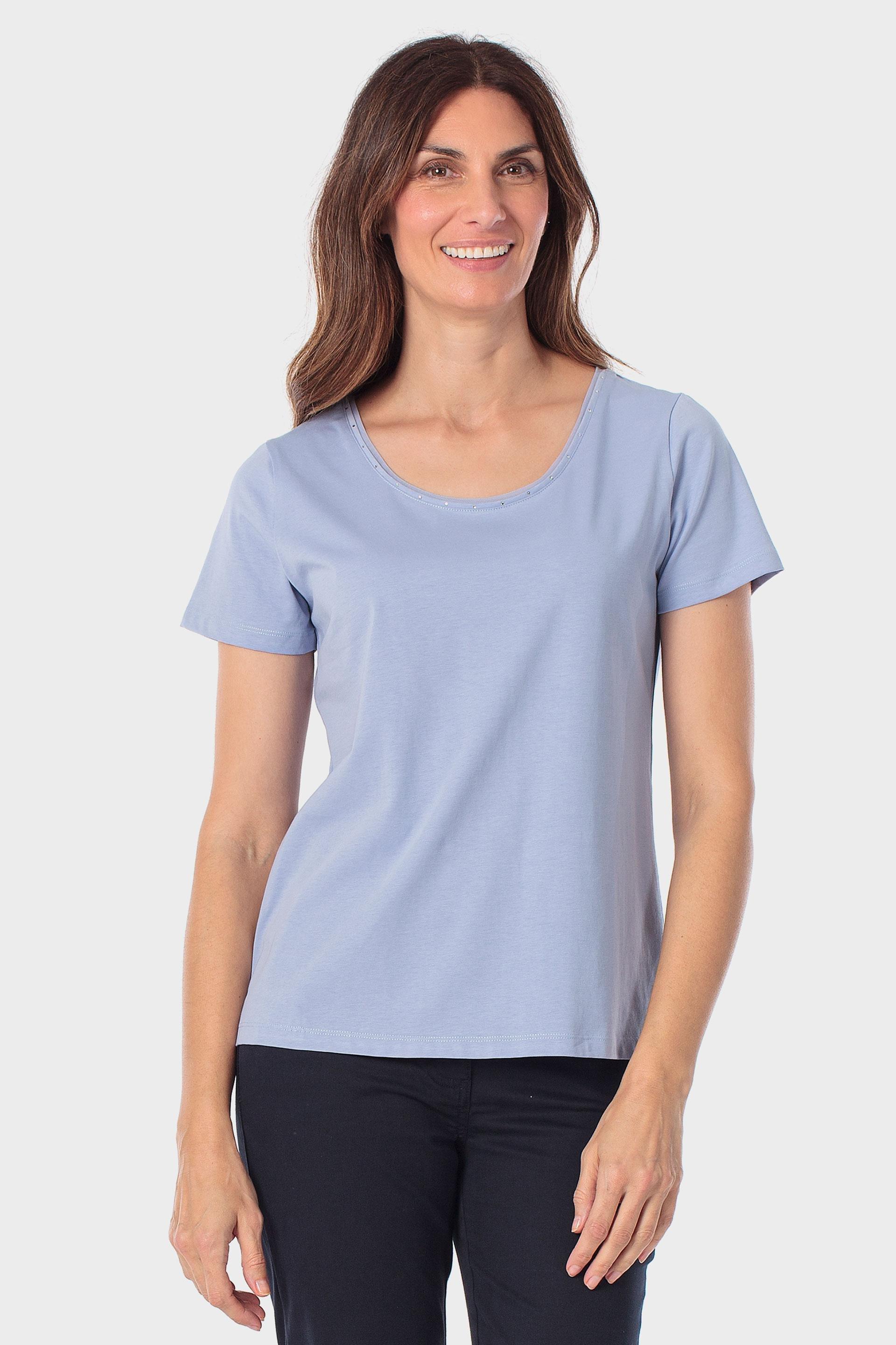 Blue Basic T-Shirt With Gemstones, 3701_399, medium