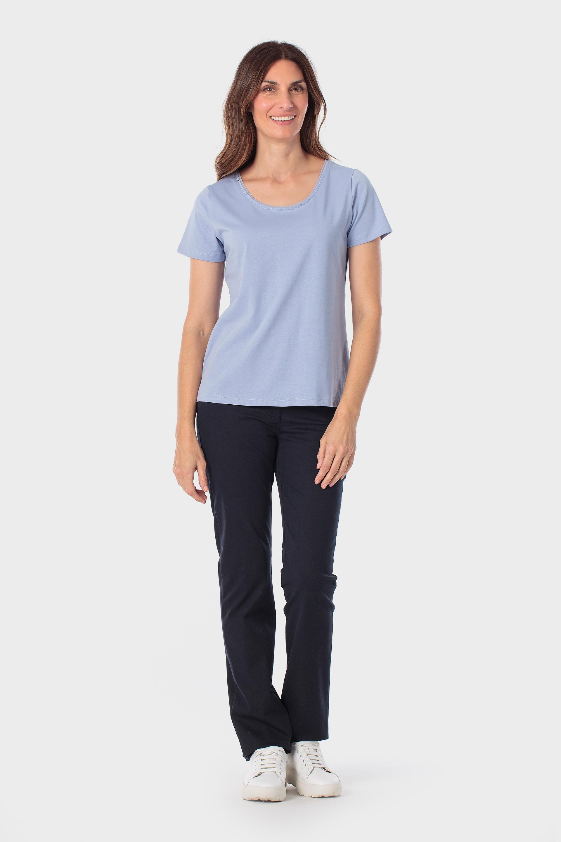 Blue Basic T-Shirt With Gemstones, 3701_399, medium