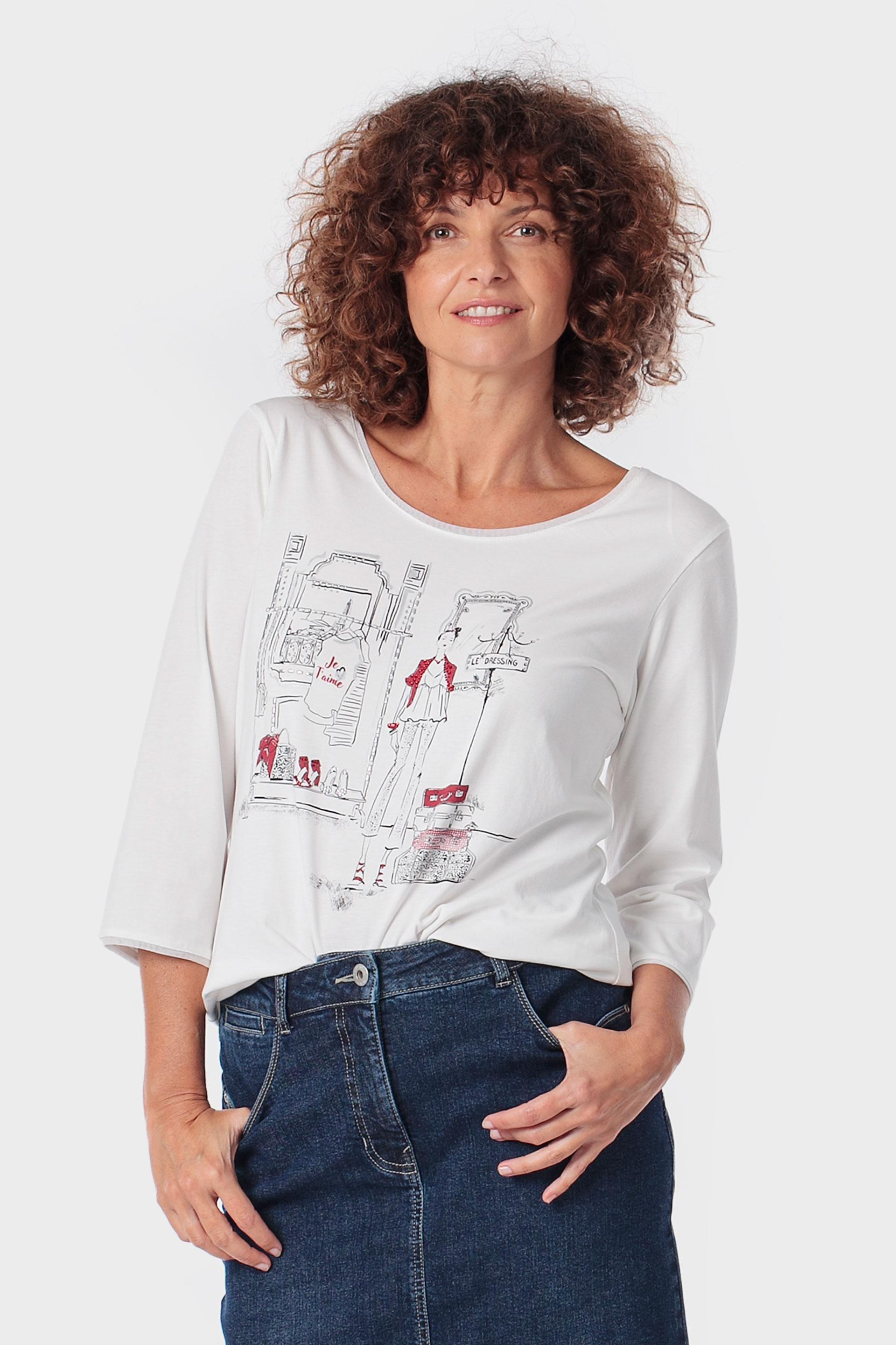White T-Shirt With A Woman Print, 3701_121, large image number 0