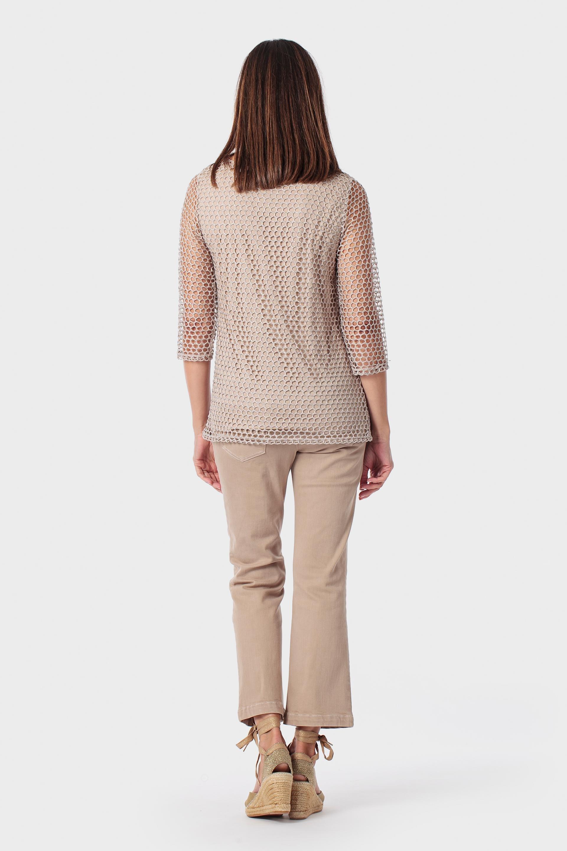 Mesh Round Neck Top, Beige, large image number 3