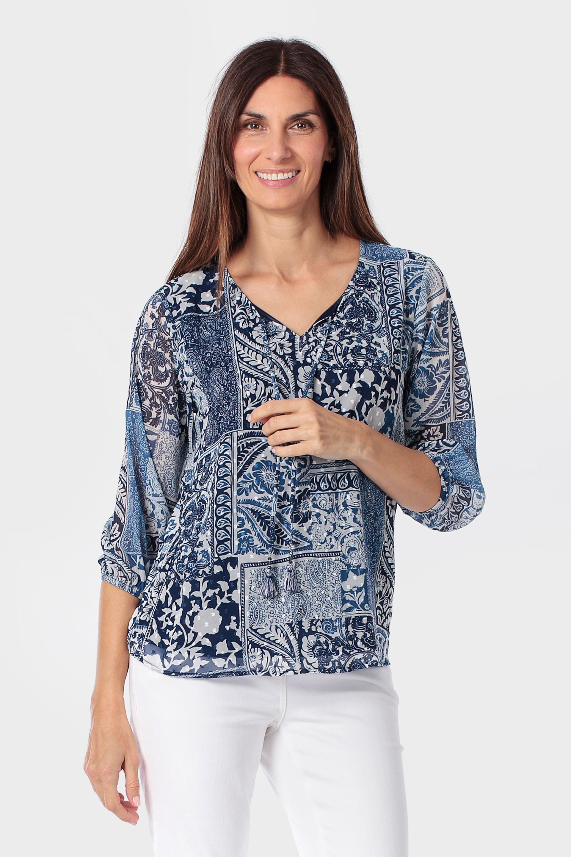 Blue Printed Plumetti Top, 3701_104, medium