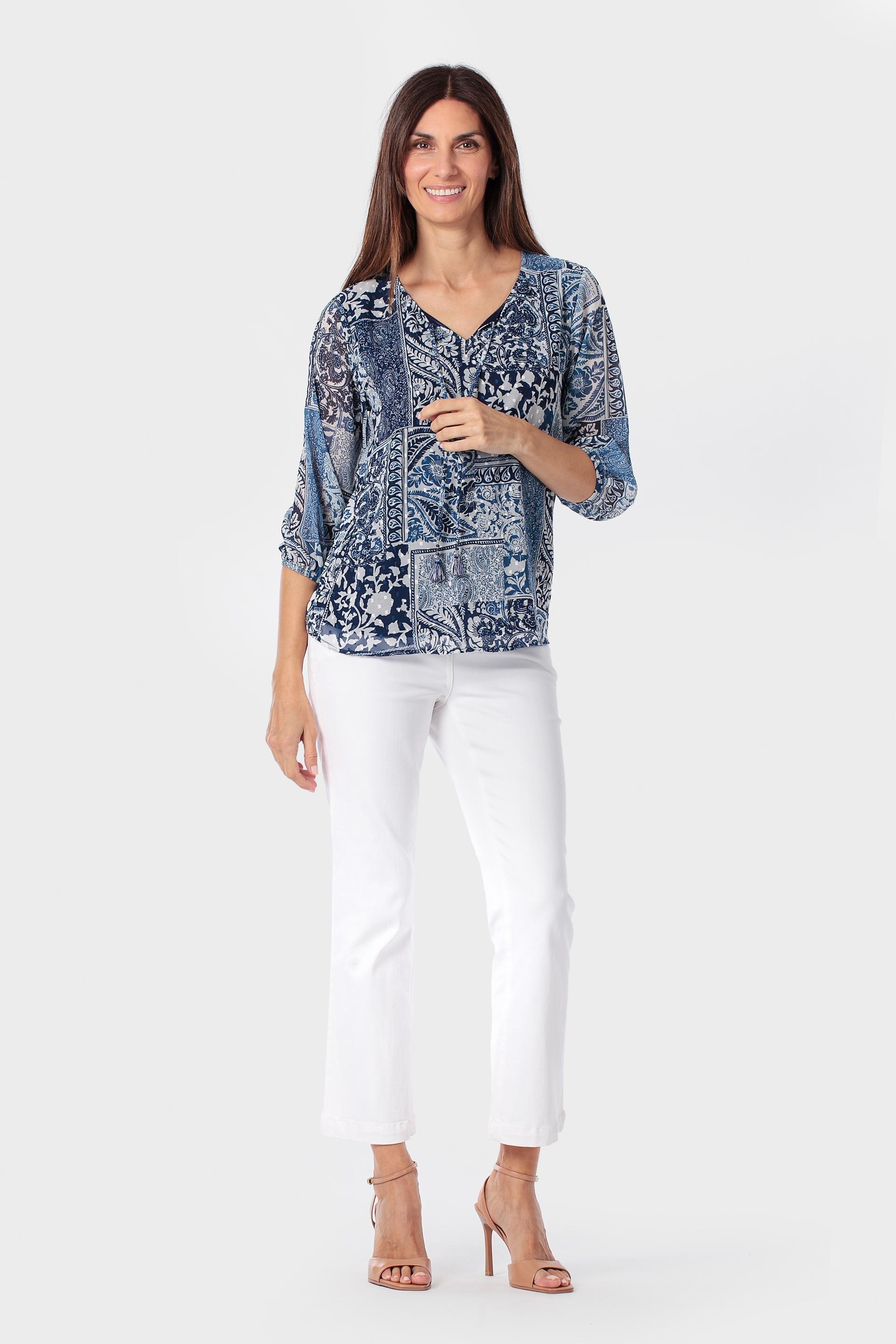 Blue Printed Plumetti Top, 3701_104, medium