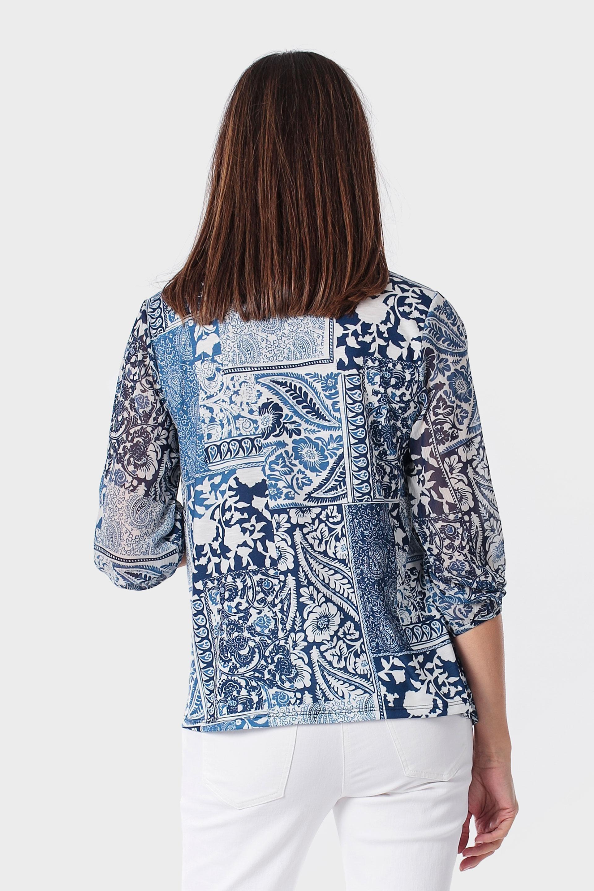 Blue Printed Plumetti Top, Blue Navy, medium