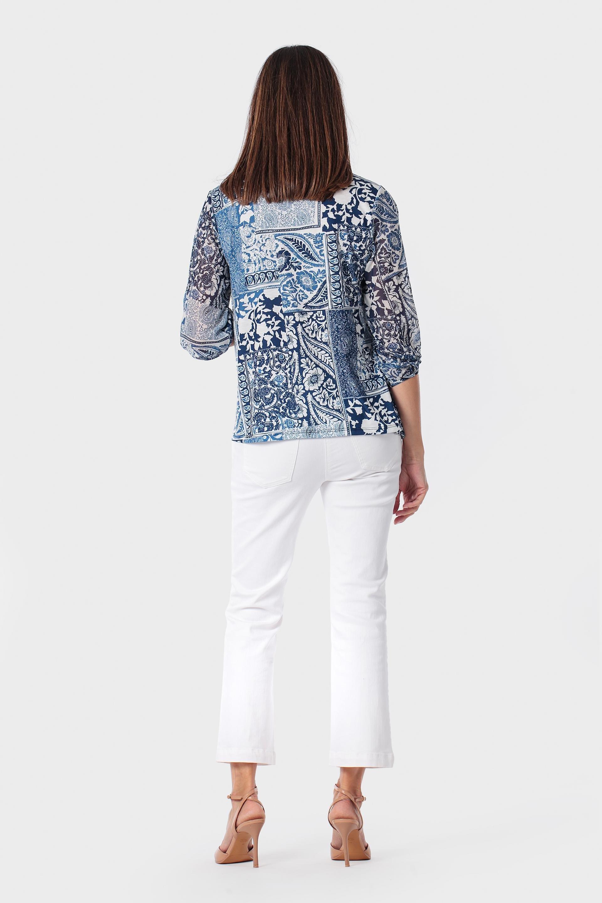 Blue Printed Plumetti Top, 3701_104, large image number 3