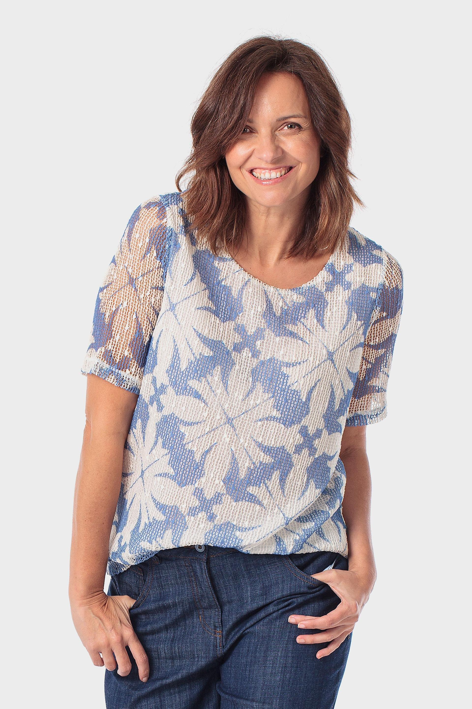 Blue Mesh Printed T-Shirt, Blue Porcelain, large image number 0