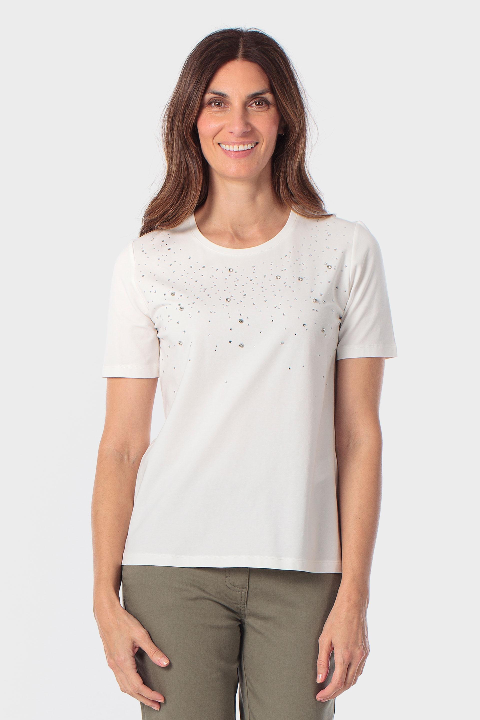 White T-Shirt With Gemstones, Beige Talc, large image number 0