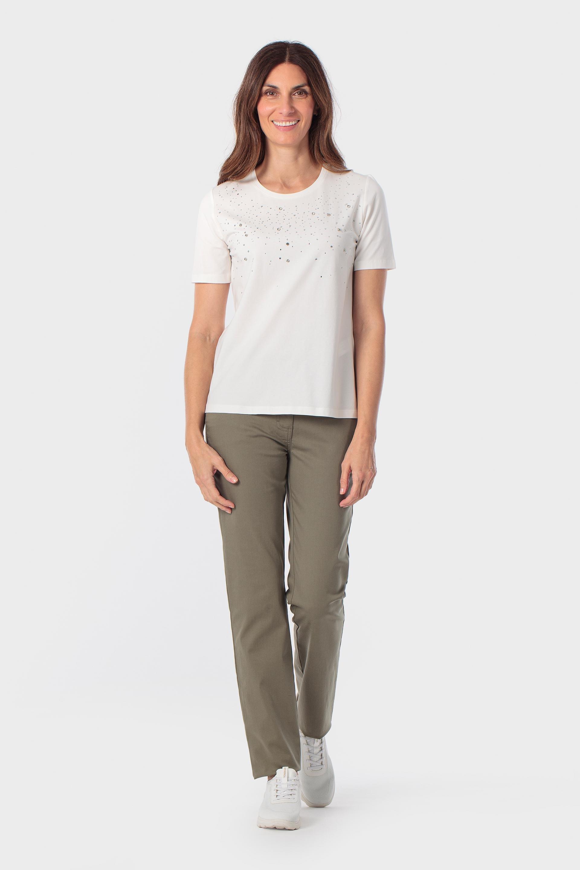 White T-Shirt With Gemstones, Beige Talc, large image number 1