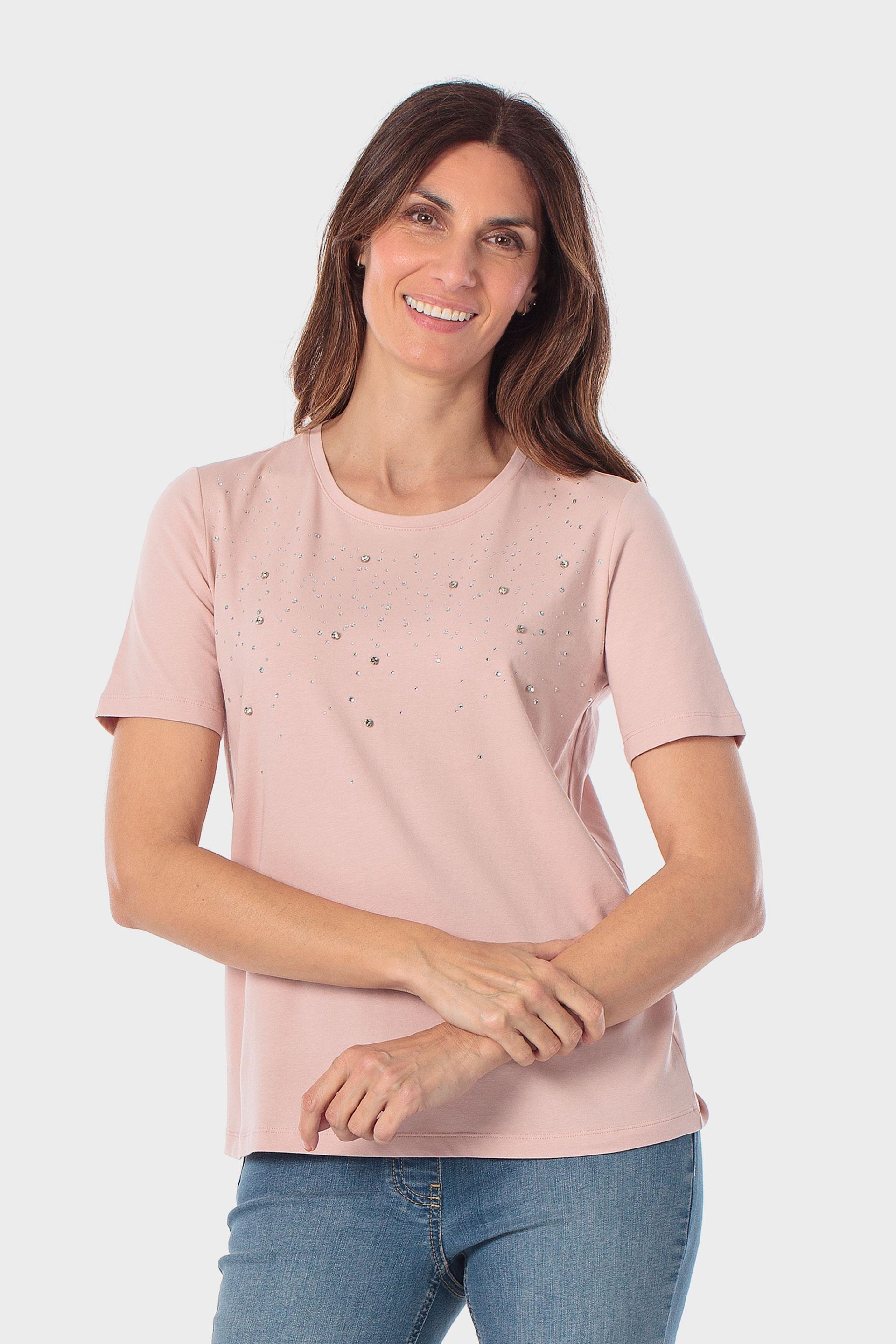 تيشيرت وردي مزين بأحجار, Pink Petal, large image number 0