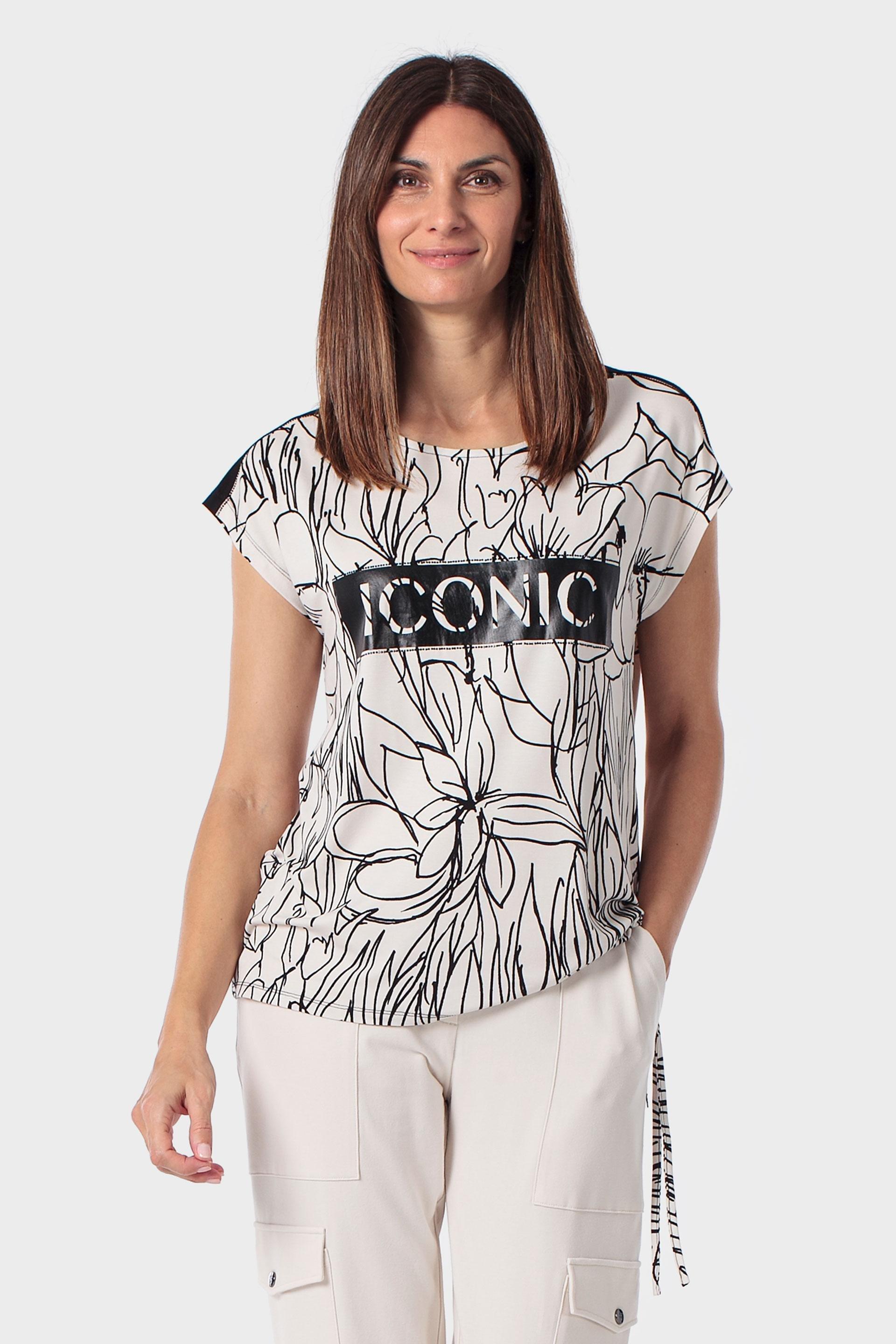 Cream Printed T-Shirt With Gemstones, 3701_126, large image number 0