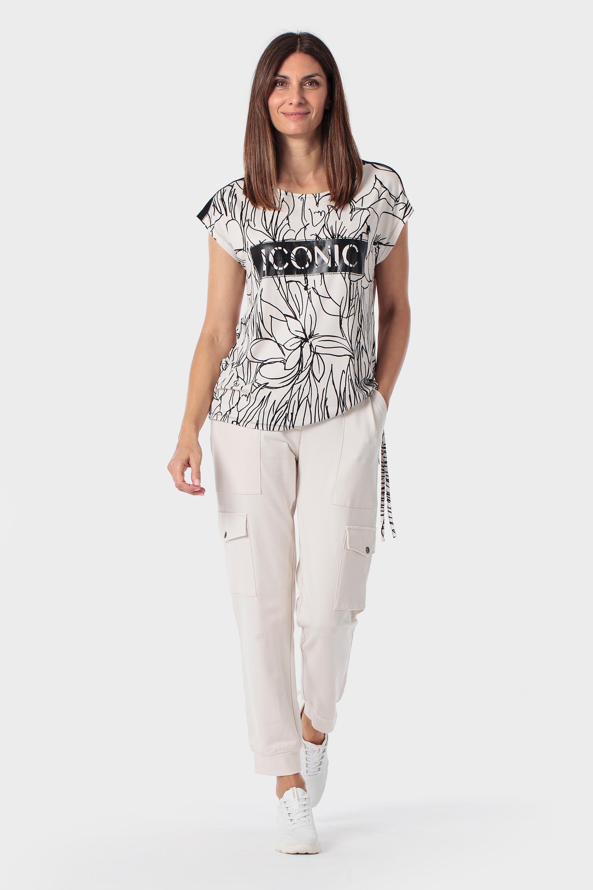 Cream Printed T-Shirt With Gemstones, 3701_126, large image number 1