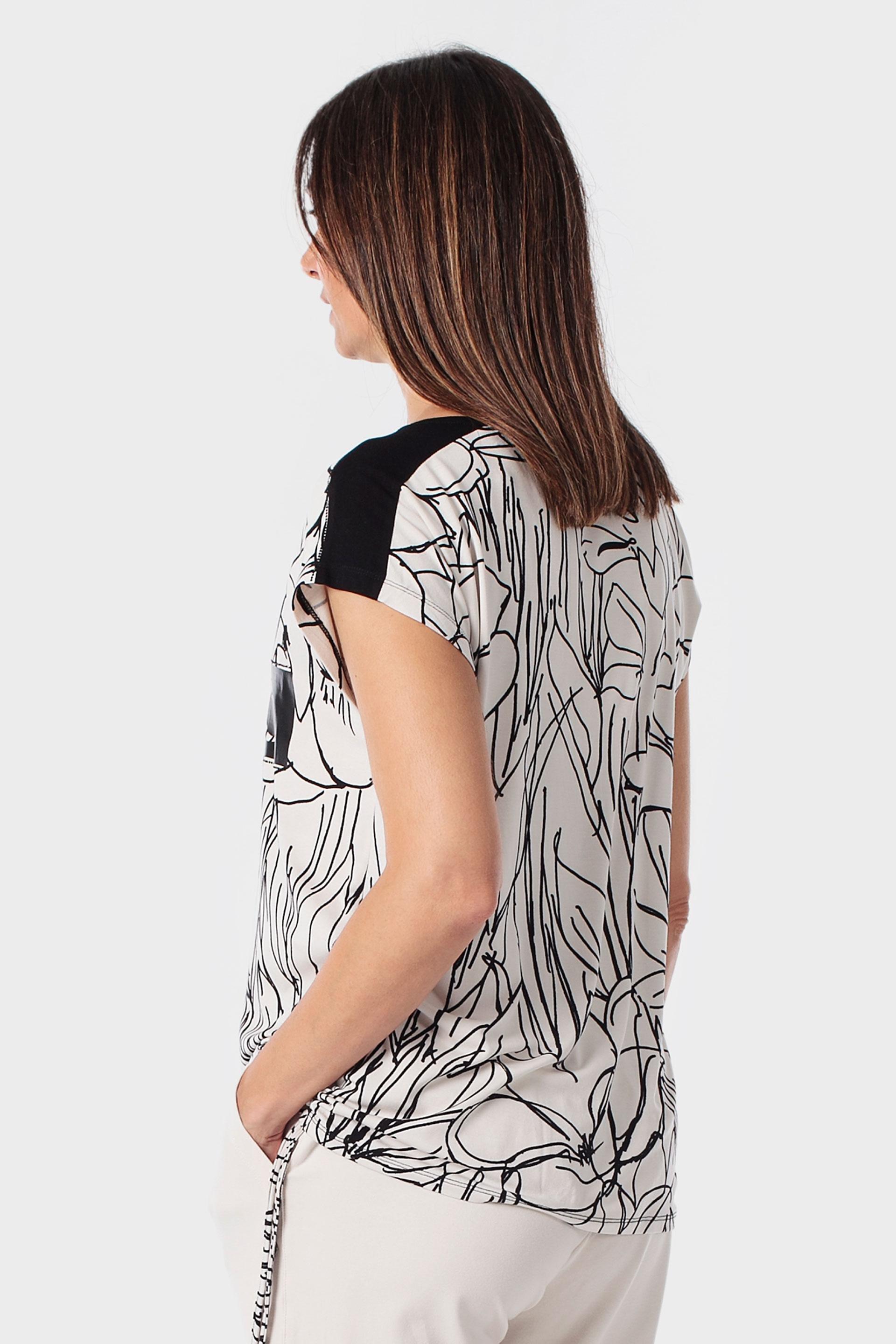 Cream Printed T-Shirt With Gemstones, 3701_126, large image number 2