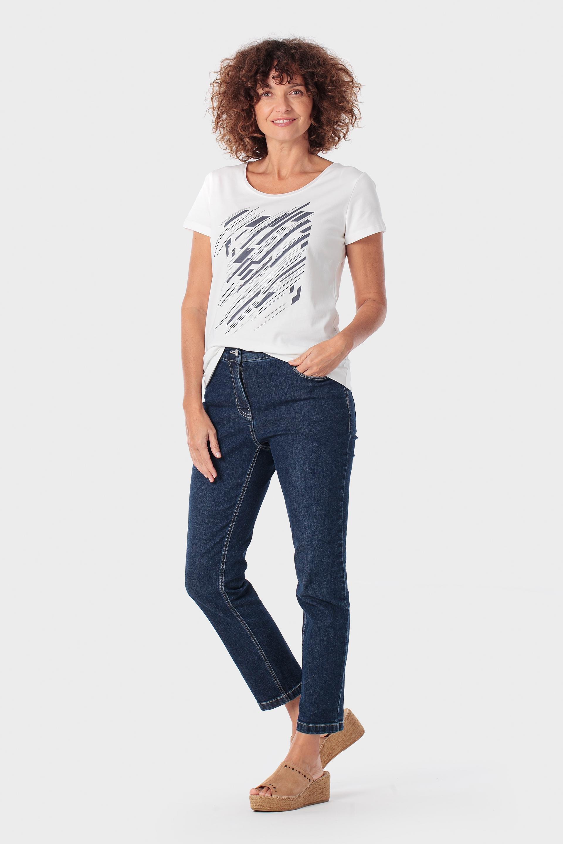 White Printed T-Shirt With Gemstones, Beige Talc, large image number 1