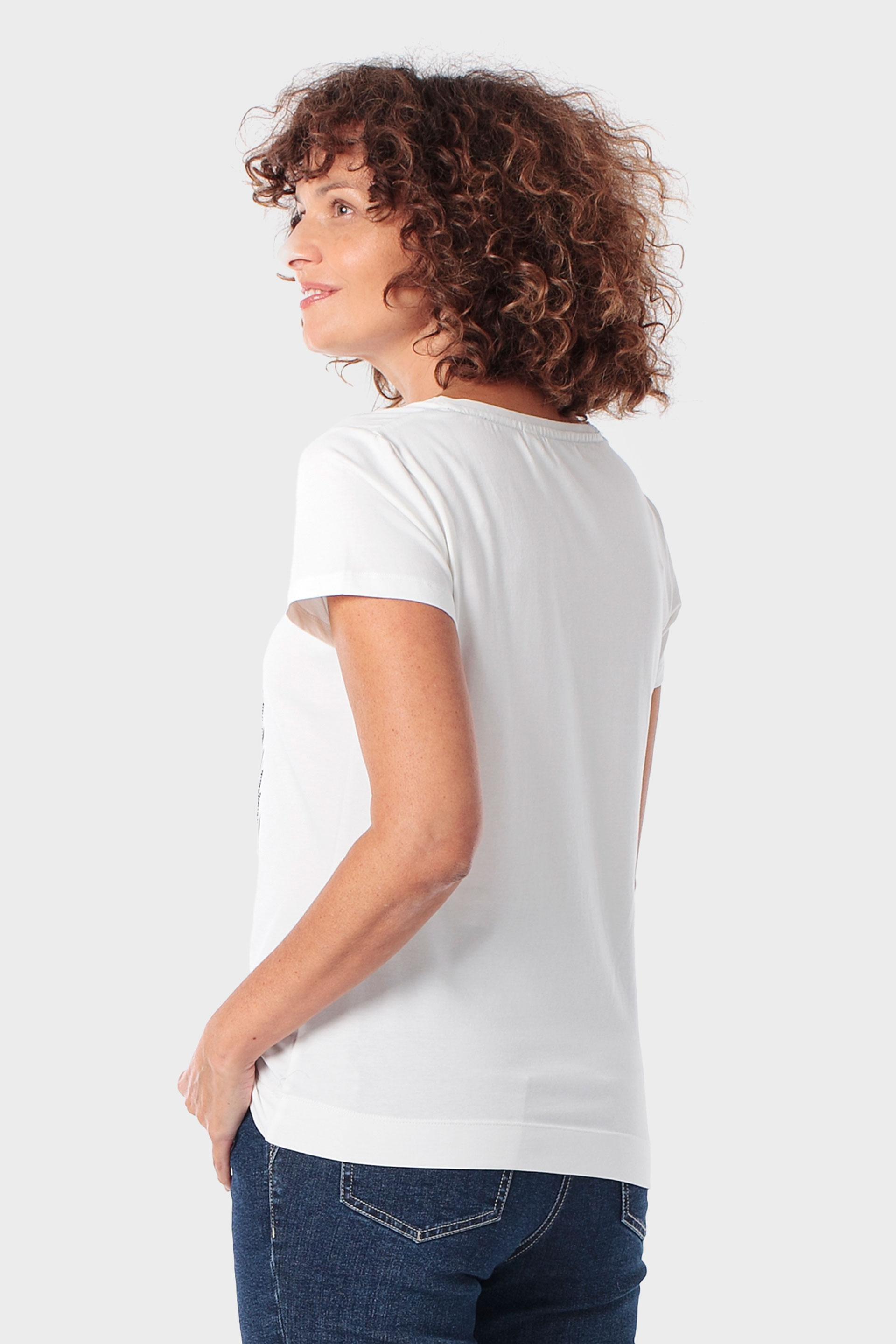 White Printed T-Shirt With Gemstones, Beige Talc, large image number 2