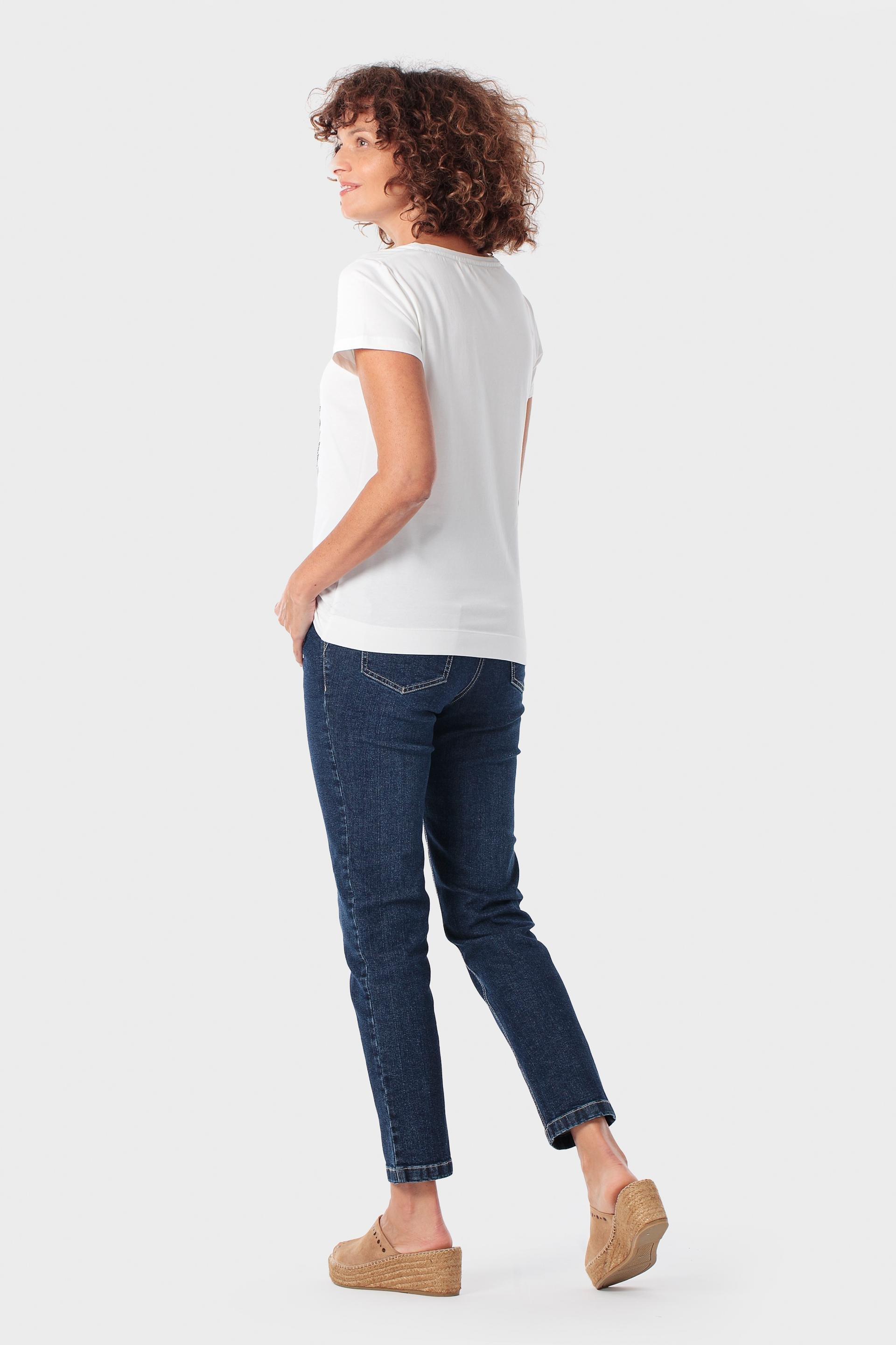 White Printed T-Shirt With Gemstones, Beige Talc, large image number 3