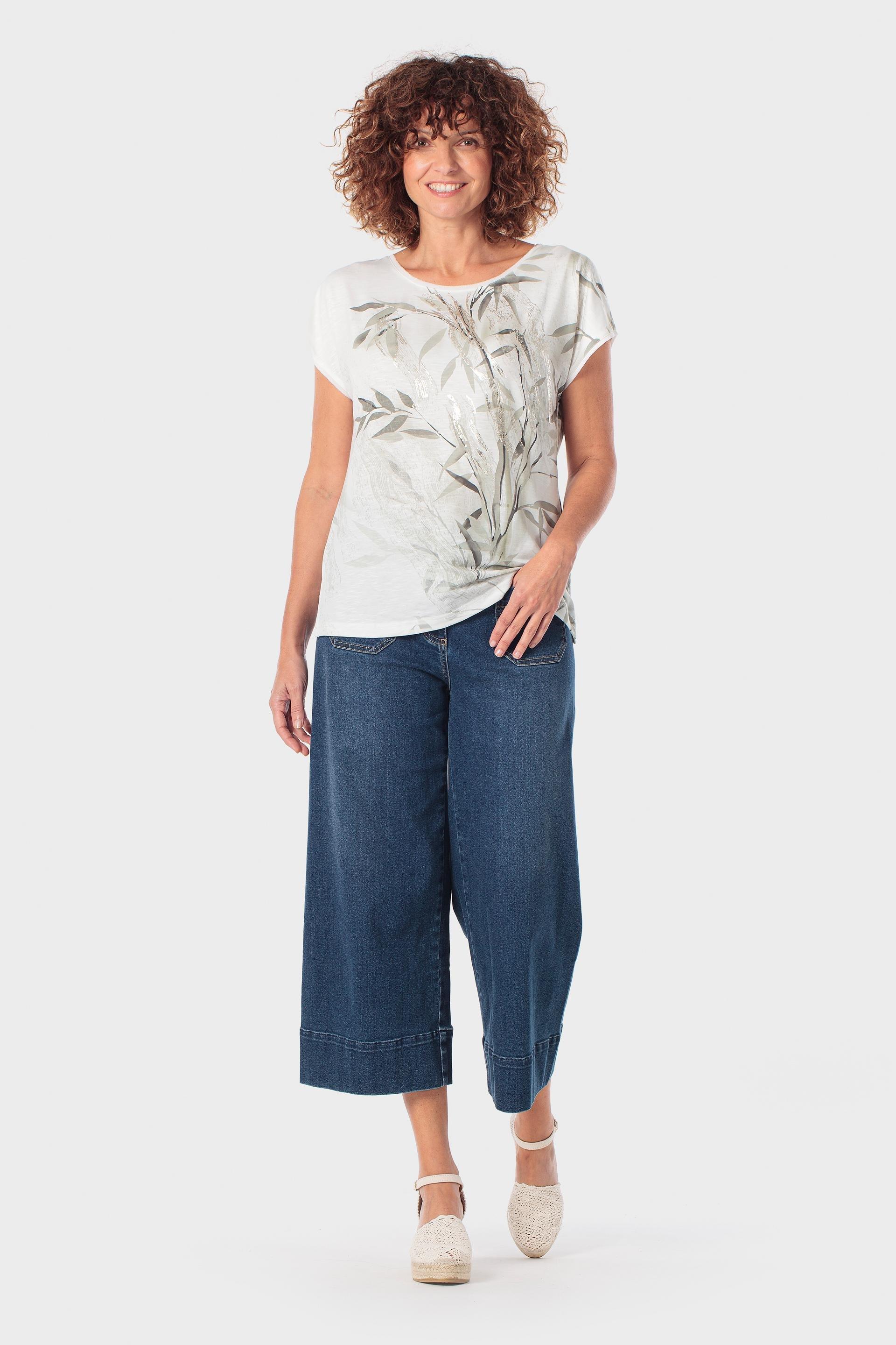 White Leaf Printed T-Shirt, Green Safari, large image number 1