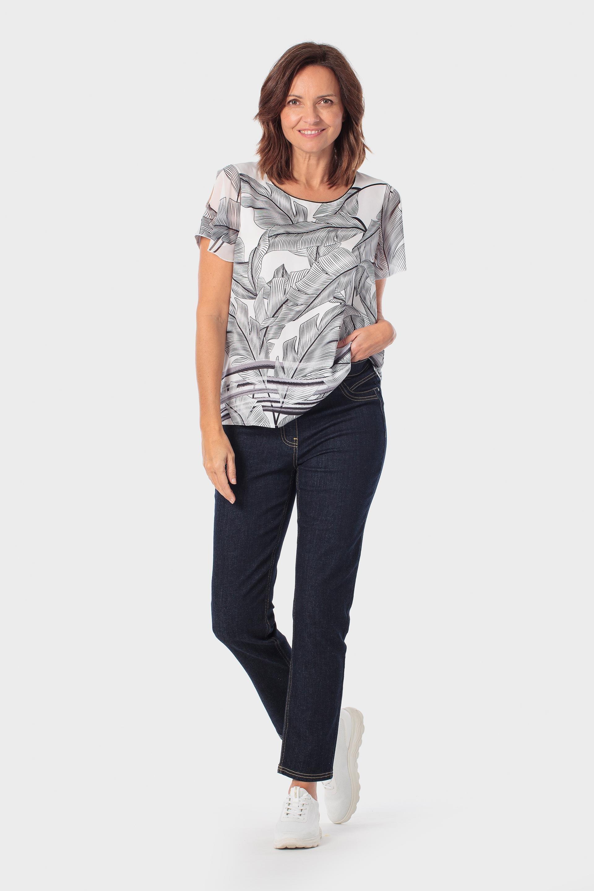 Black Leaf Printed T-Shirt, Black, large image number 1