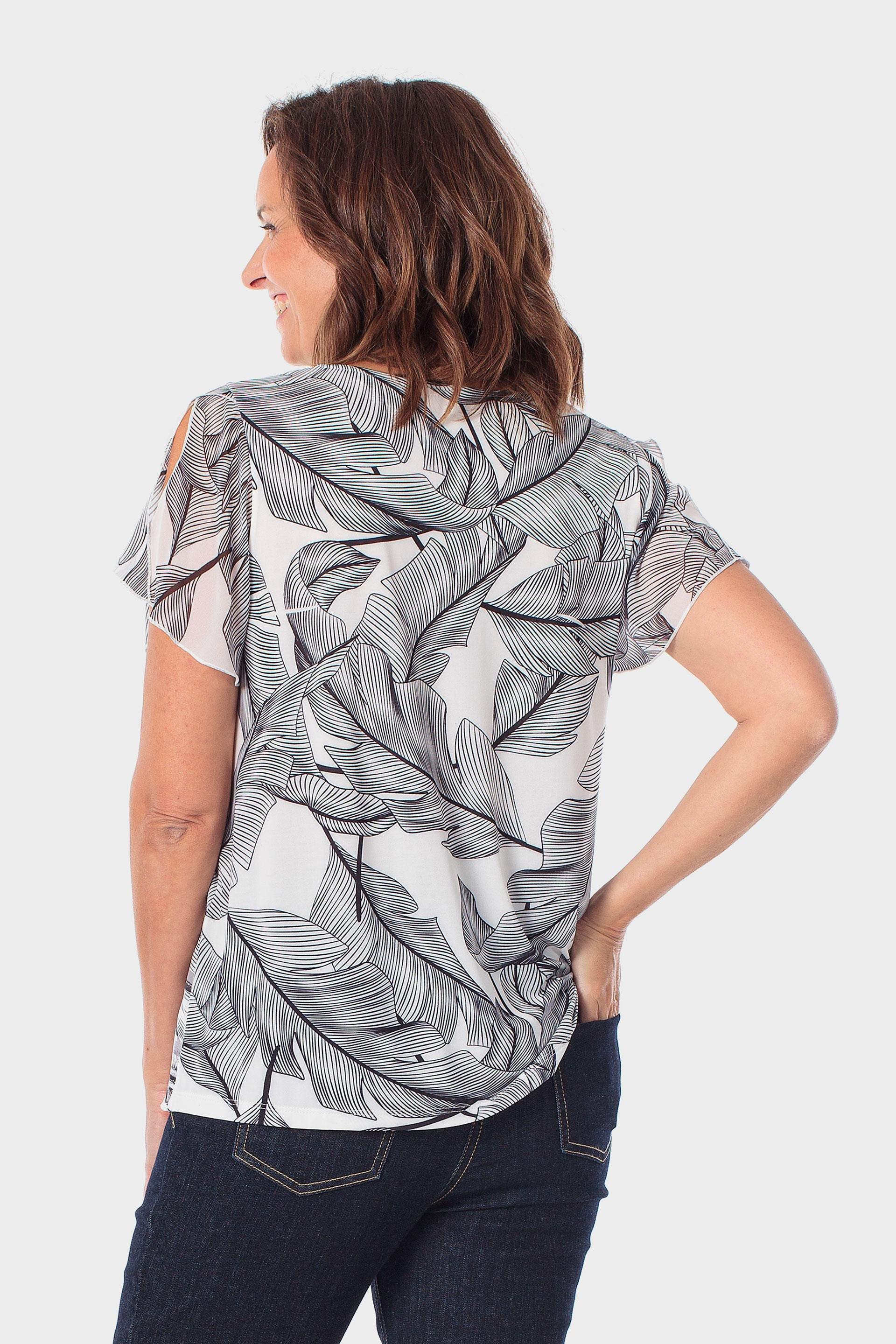 Black Leaf Printed T-Shirt, Black, large image number 2