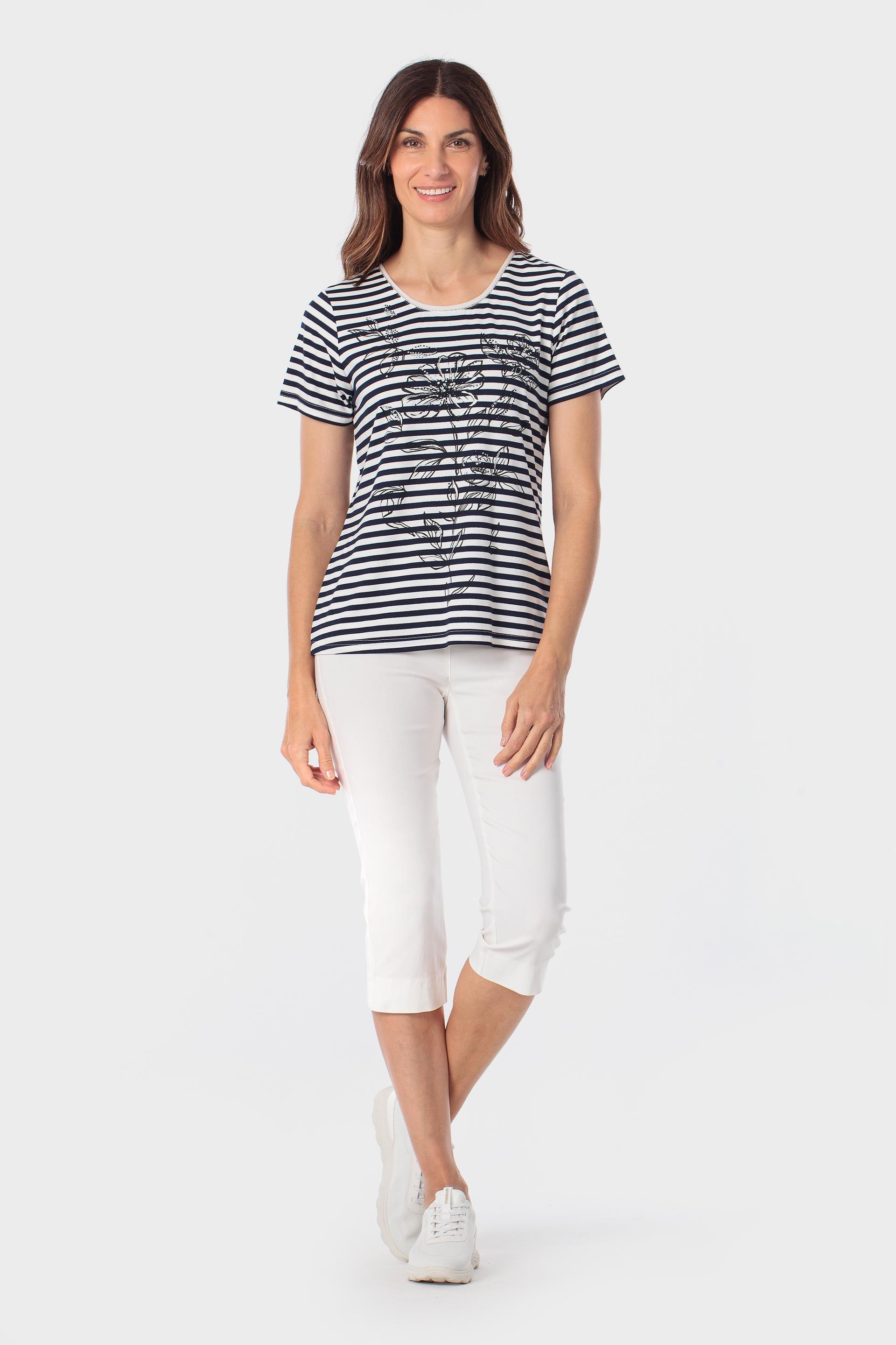 Black Striped T-Shirt With Gemstones, Blue Navy, large image number 1