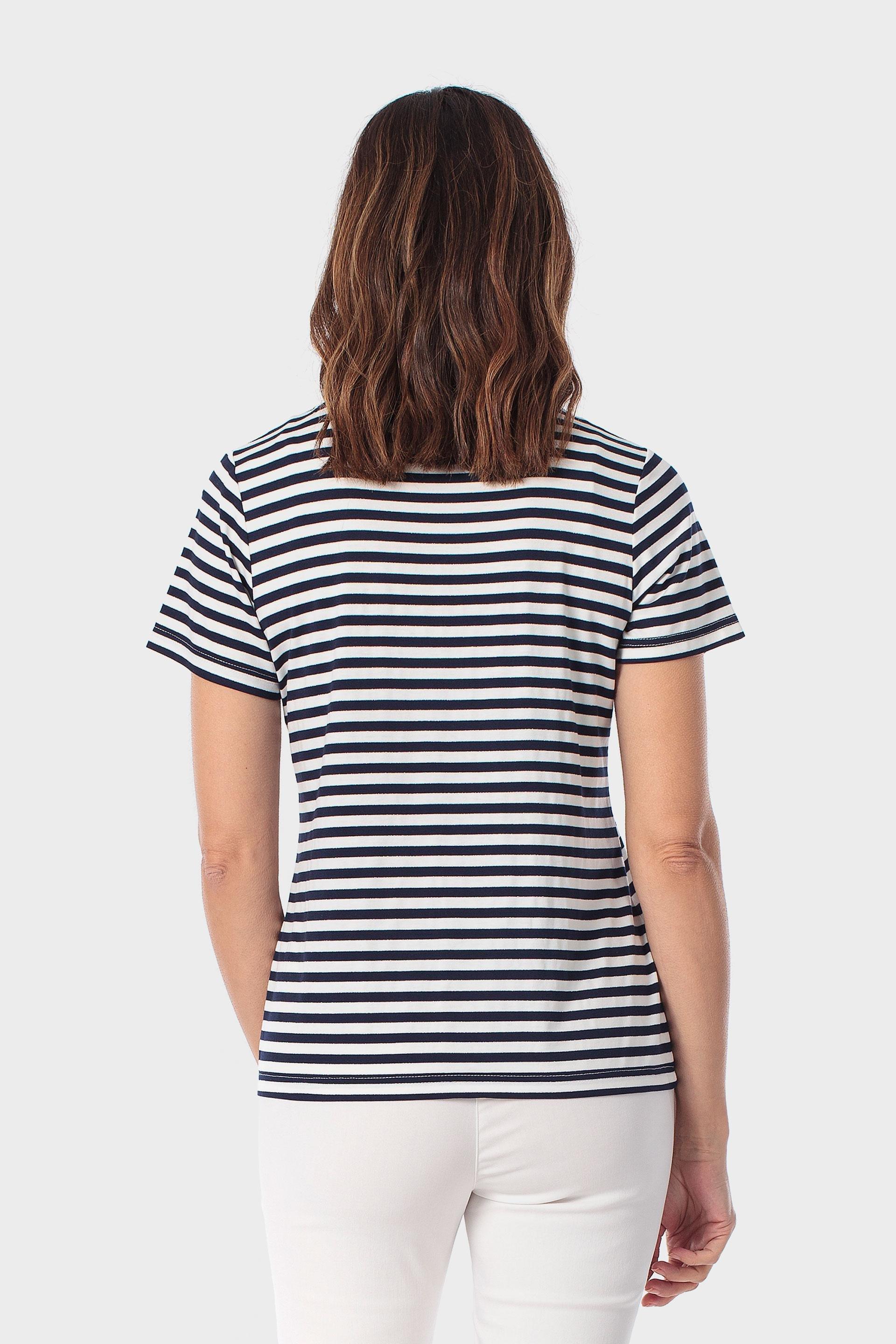 Black Striped T-Shirt With Gemstones, 3701_104, large image number 2