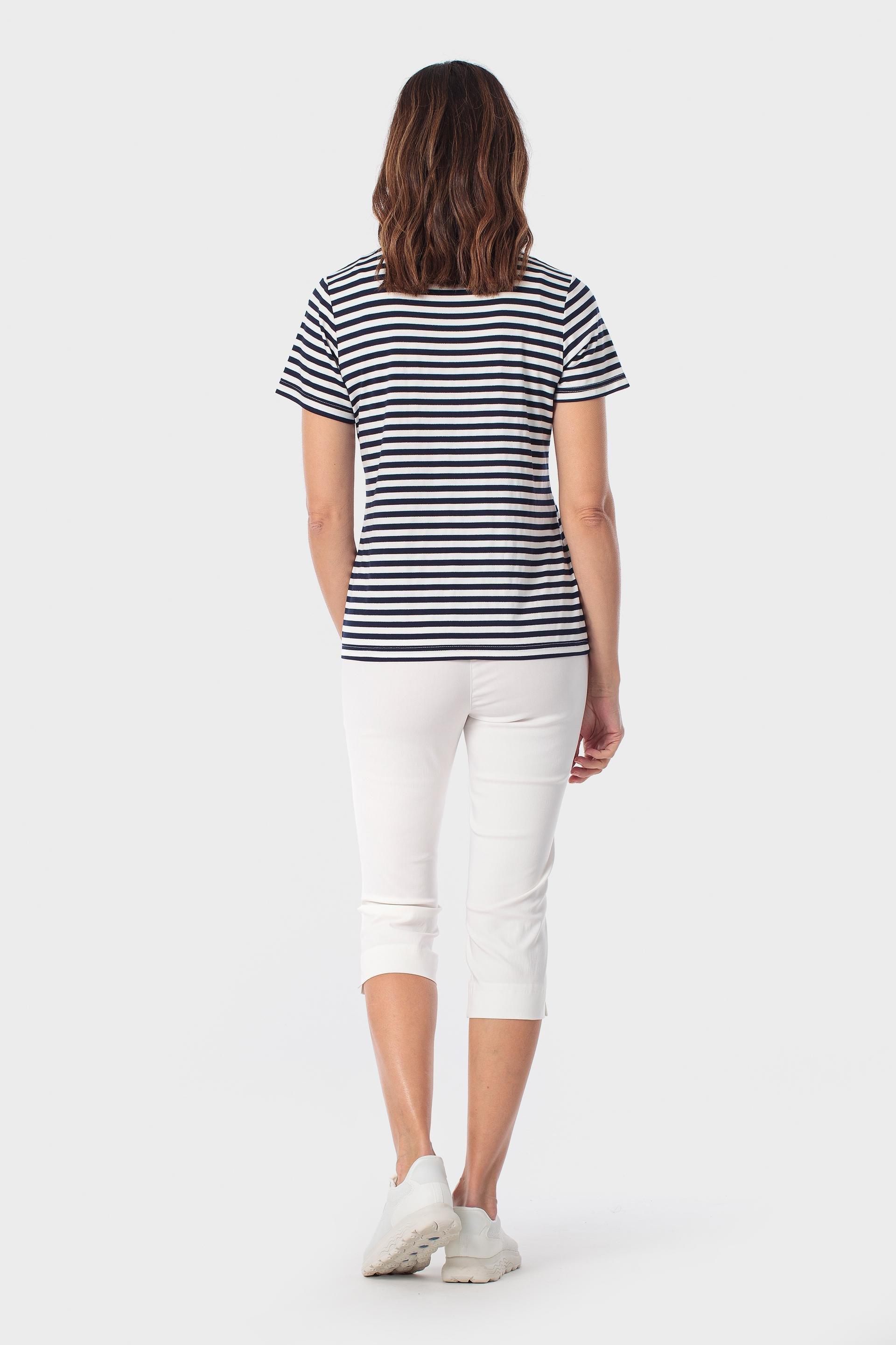 Black Striped T-Shirt With Gemstones, 3701_104, large image number 3