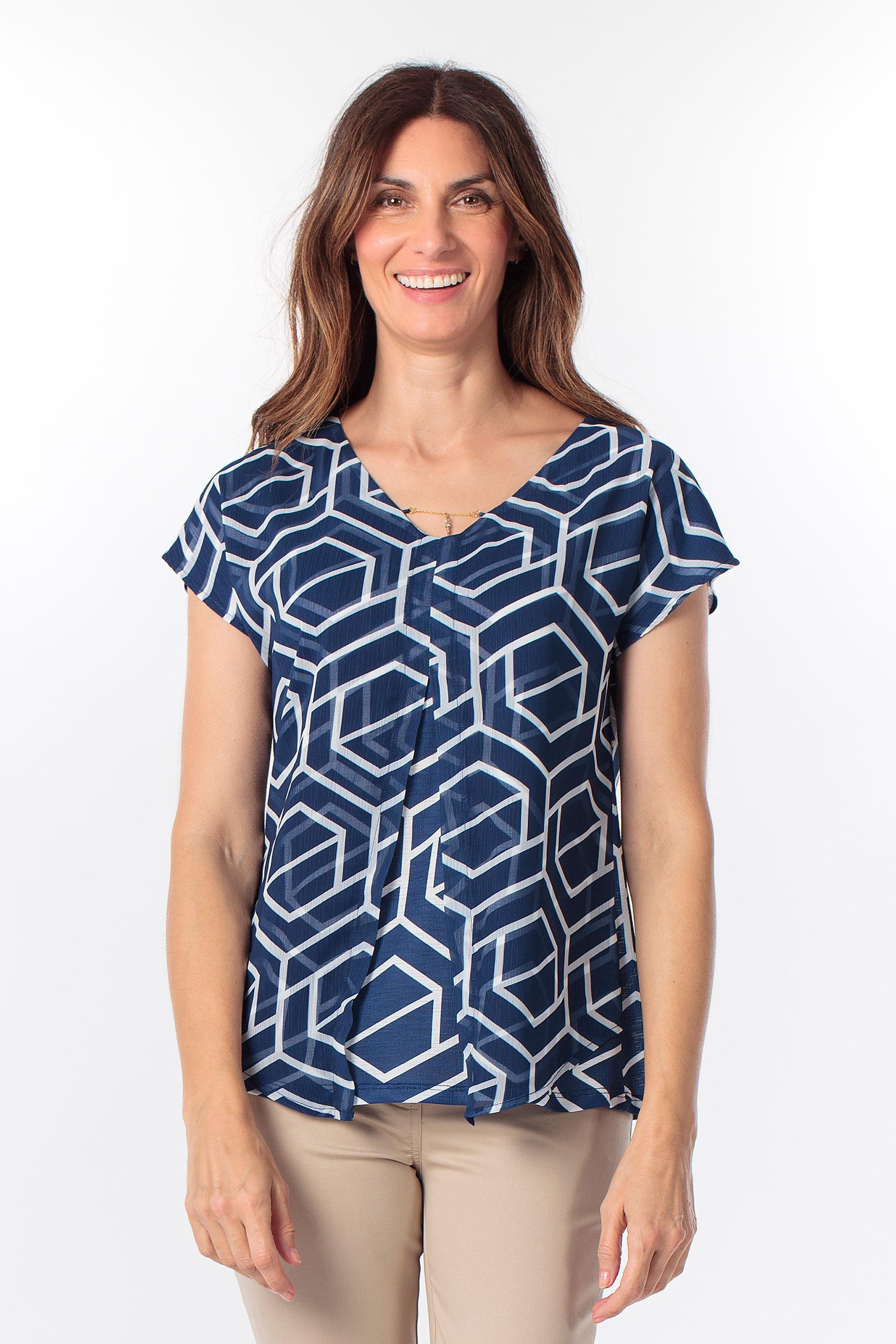 Blue Printed Blouse, 3701_104, medium