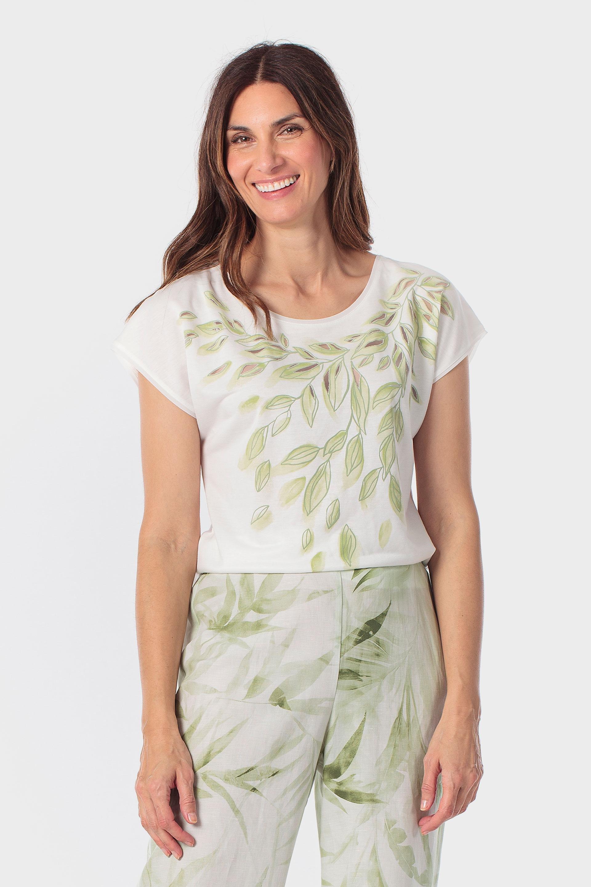 Green Printed T-Shirt, Beige Talc, large image number 0