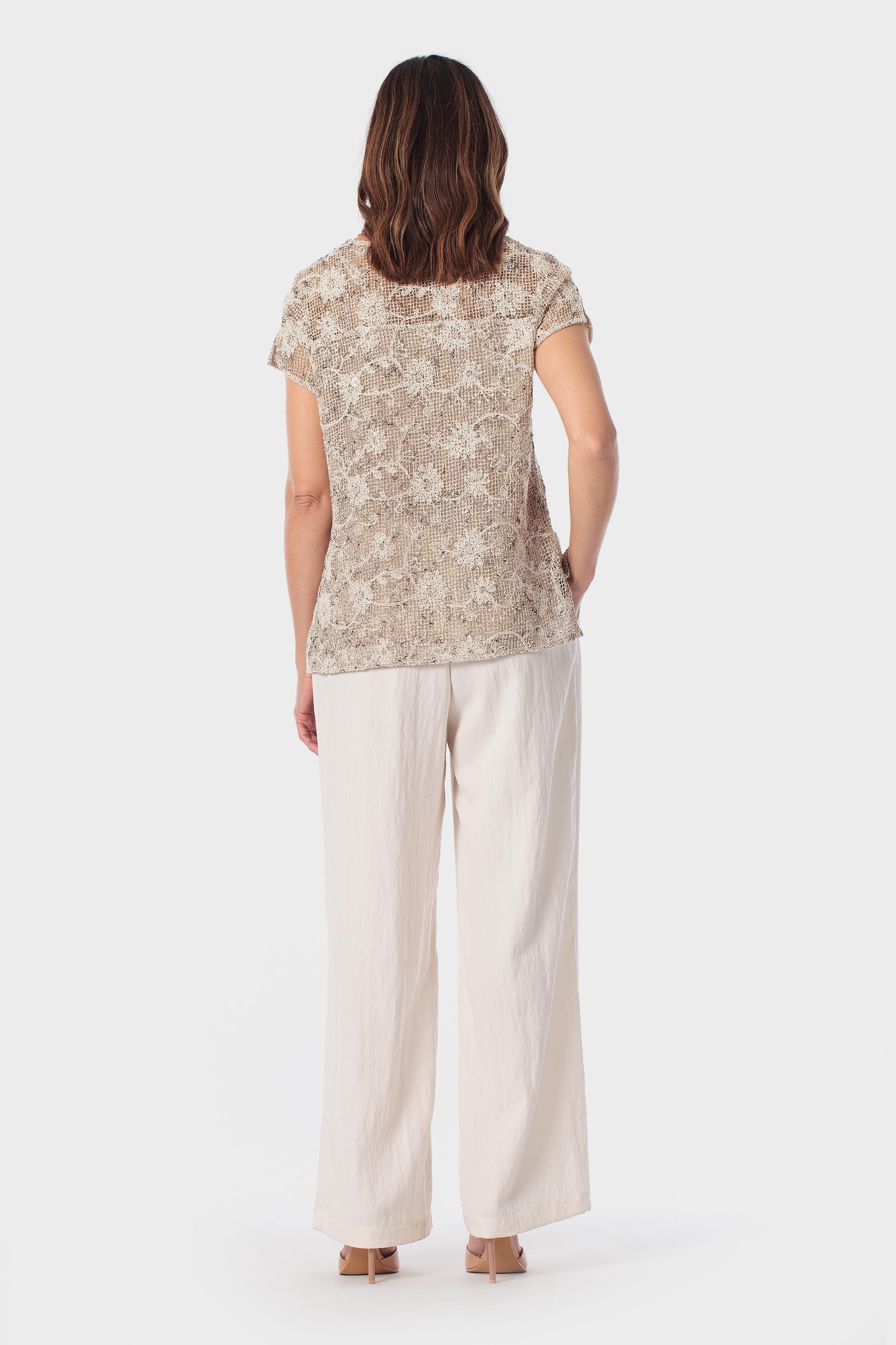 Crochet Printed T-Shirt with Tassel Drawstring Beige, Beige, large image number 3
