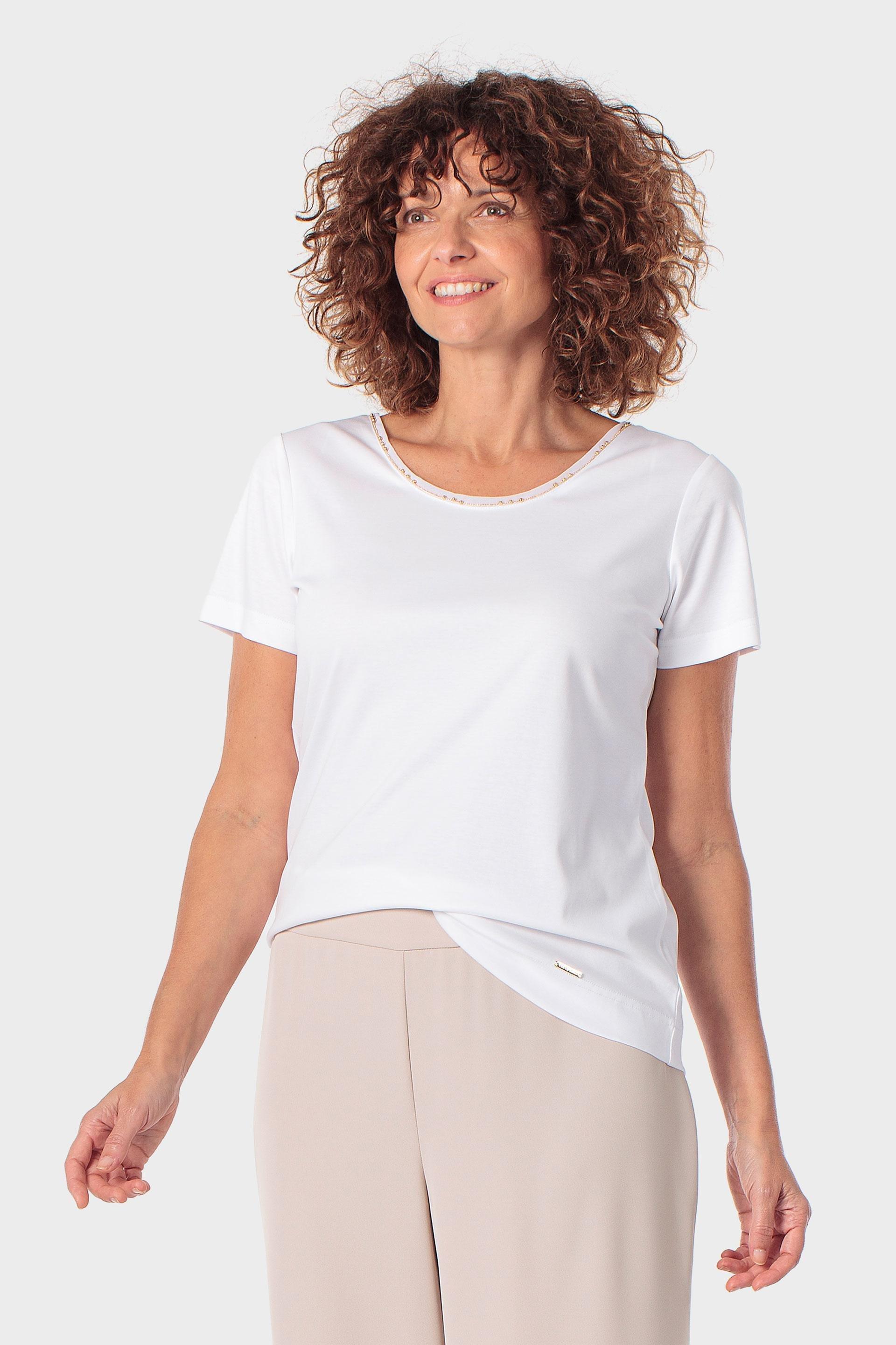 Chain Detail Cotton T-Shirt Beige, Beige Talc, large image number 0