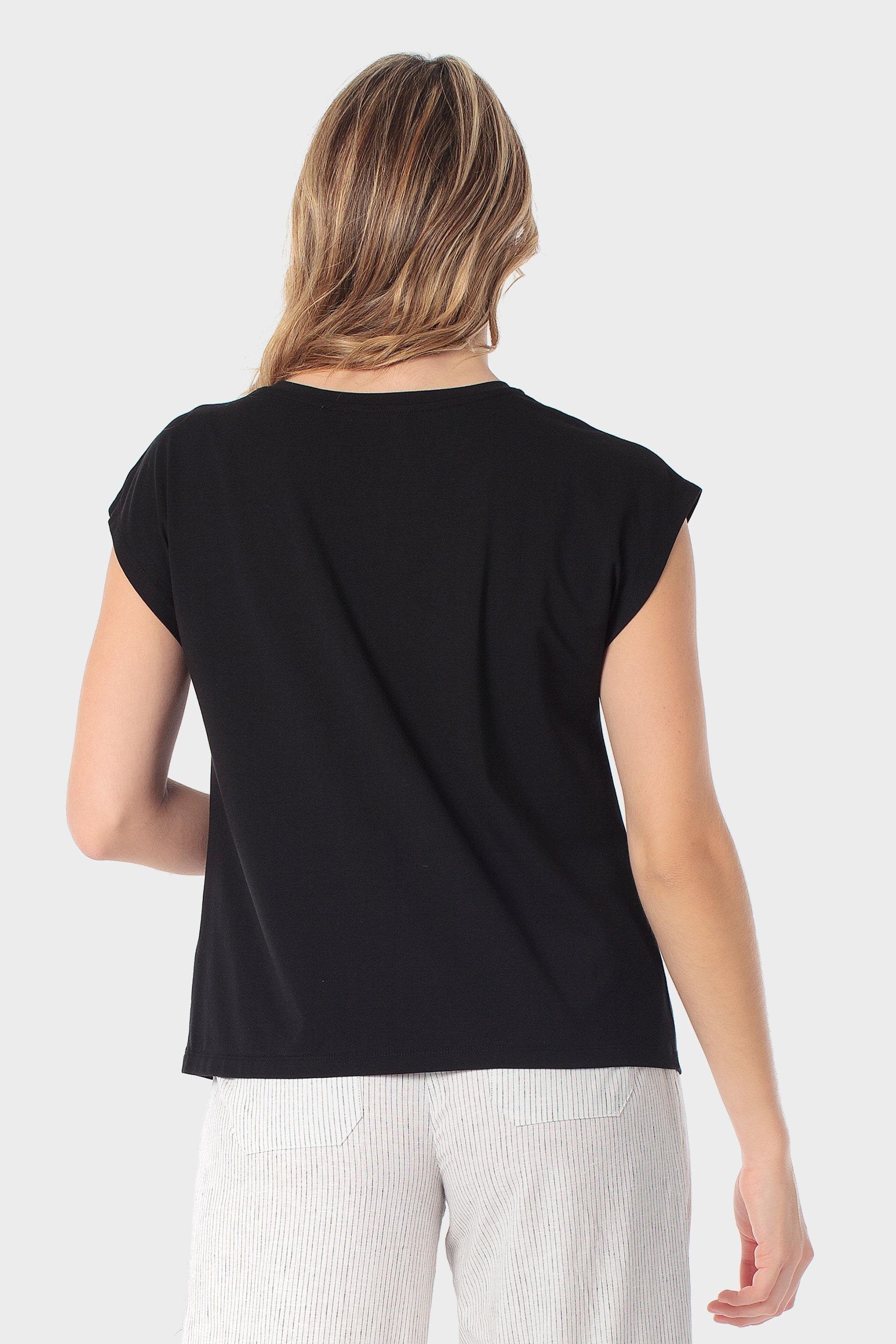 Sequined Floral Motif Cap-Sleeve Top Black, Black, large image number 2