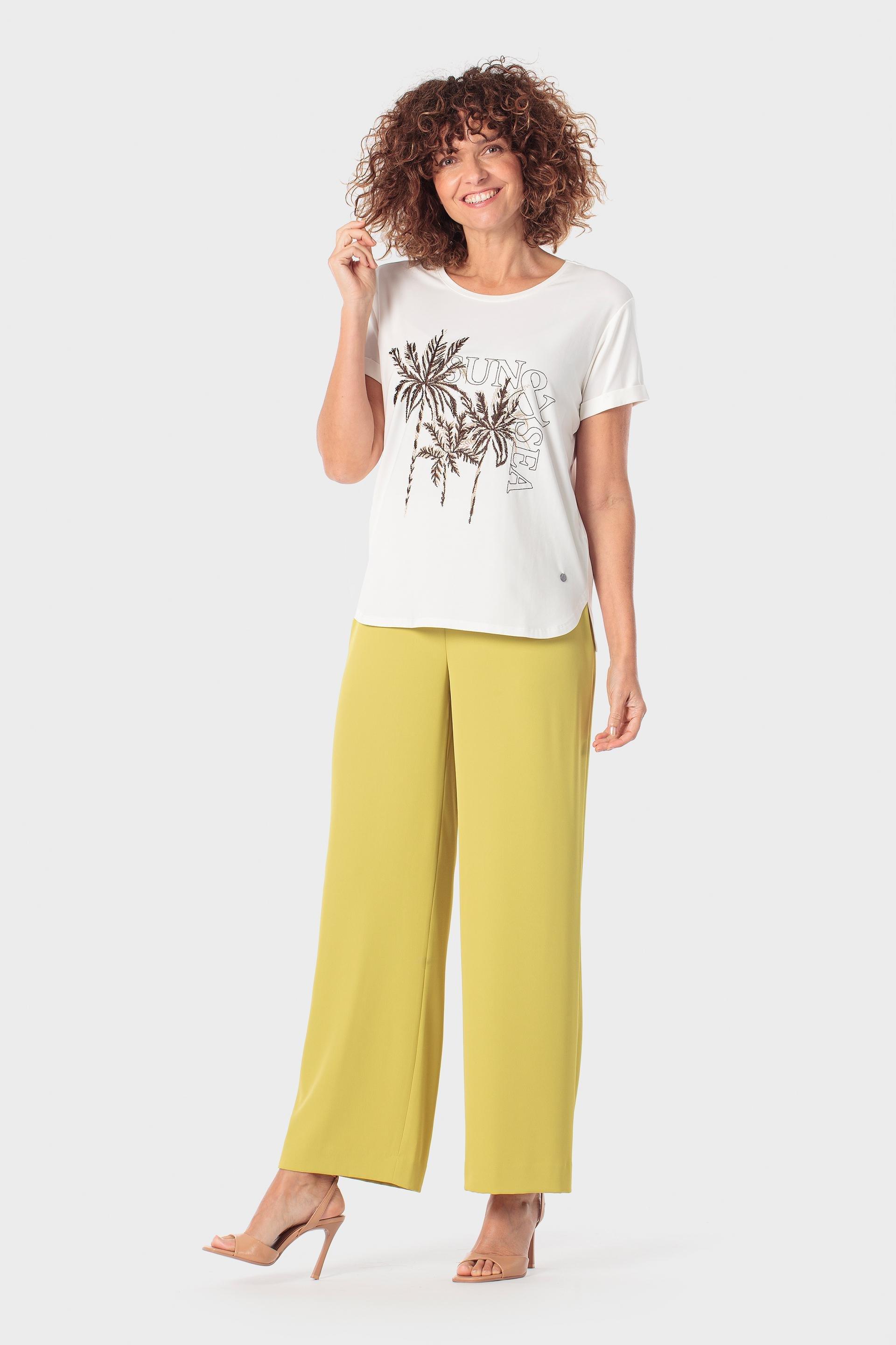 Embroidered T-Shirt with Side Slits, Beige Talc, large image number 1