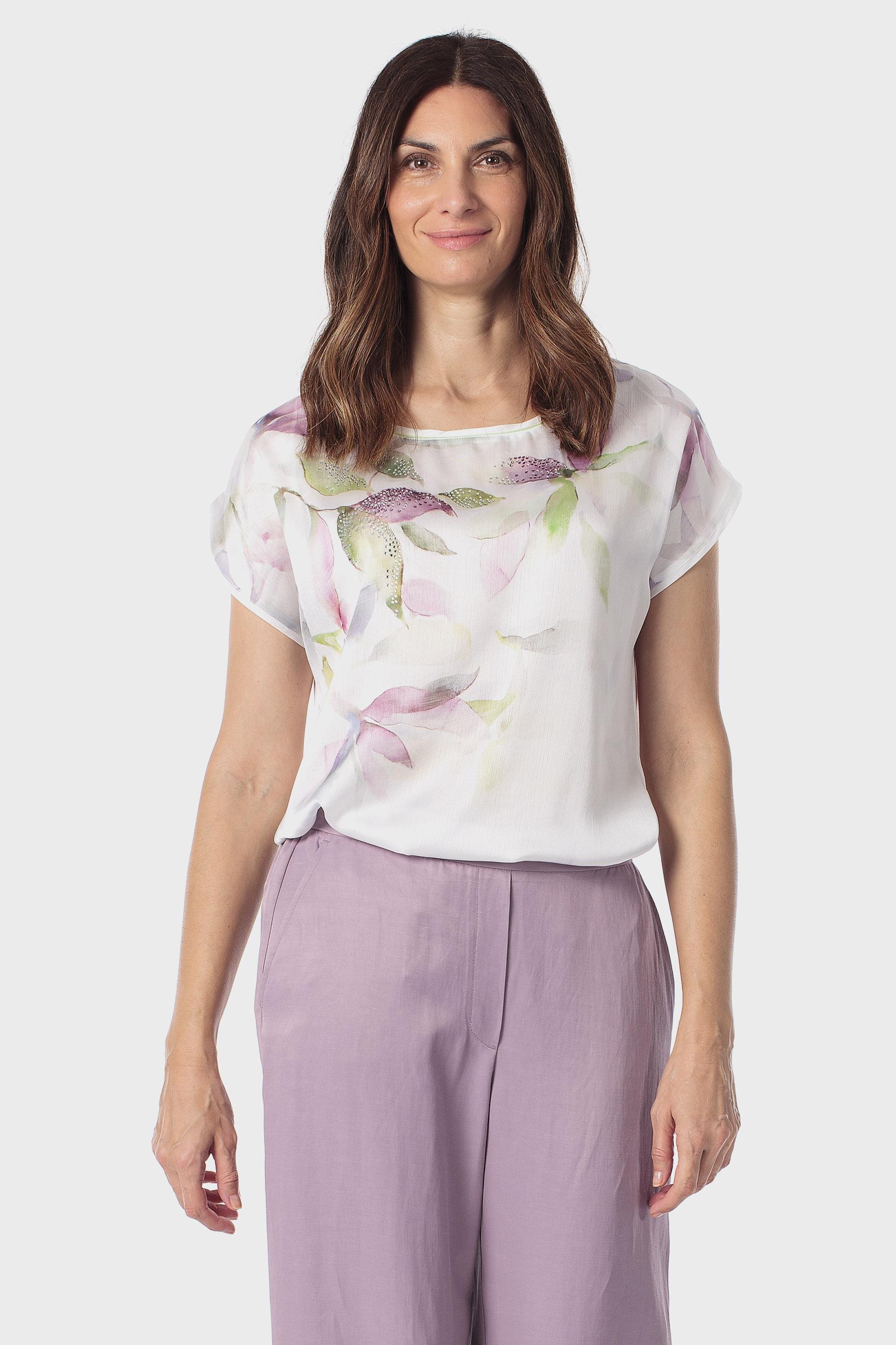 Rhinestone Leaf Print T-Shirt