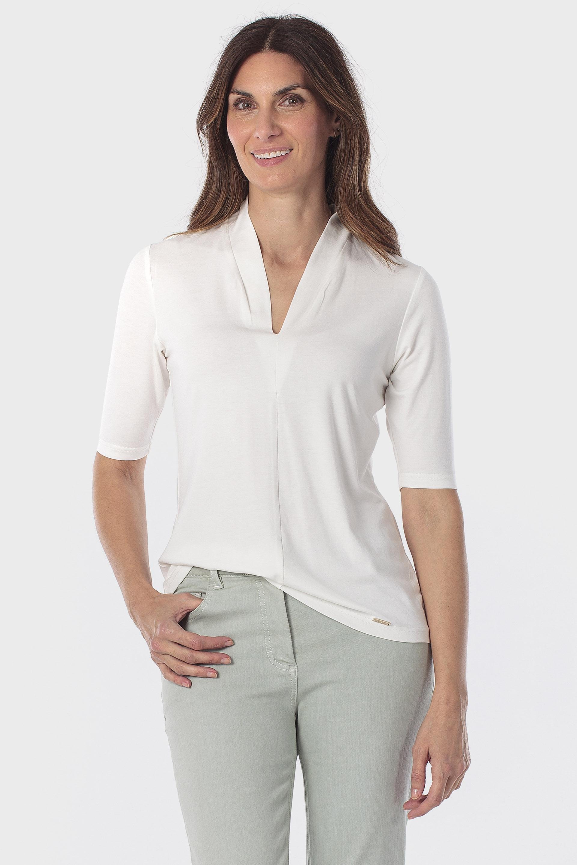 V-Neck Viscose T-Shirt Beige, Beige Talc, large image number 0