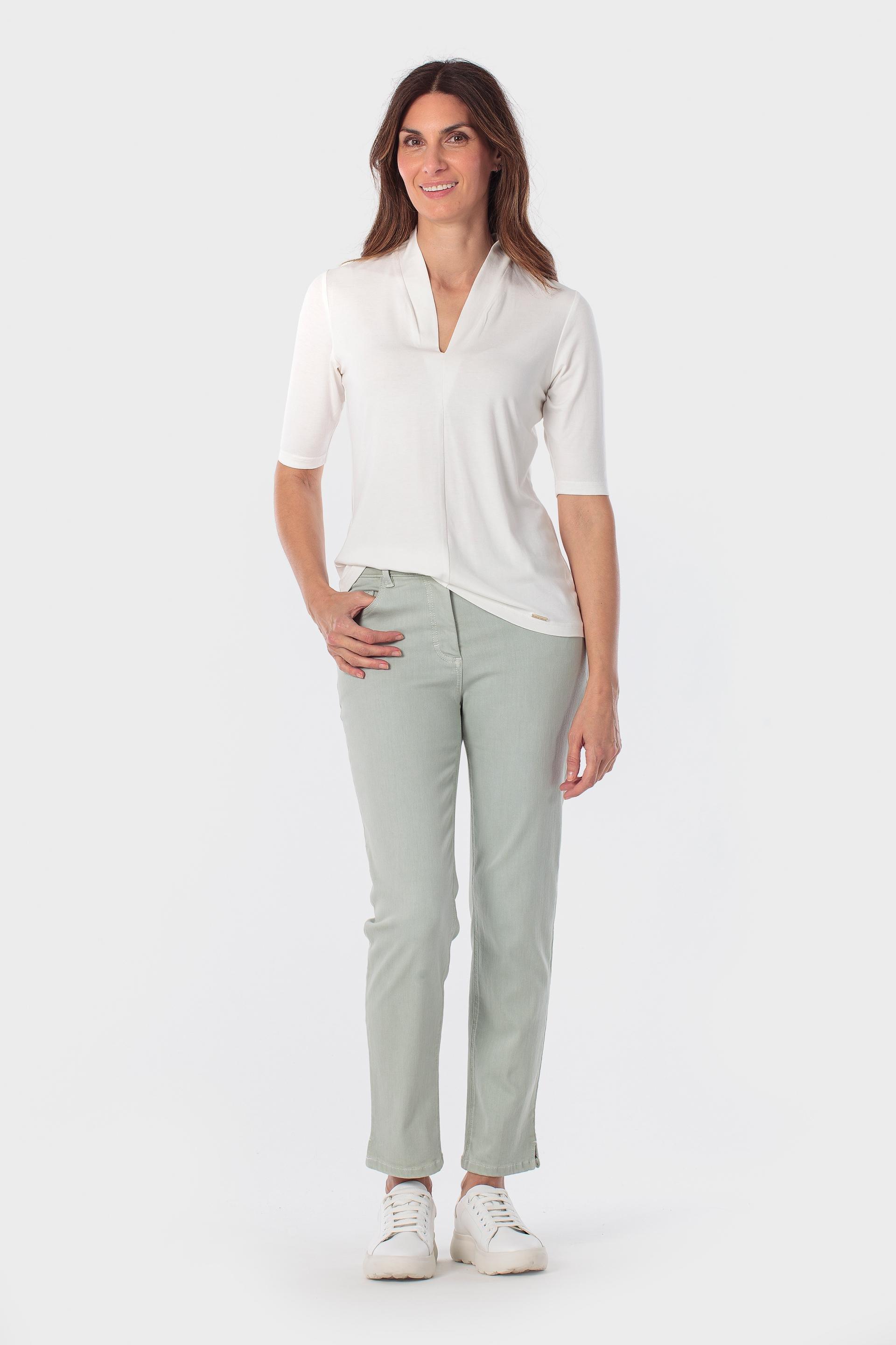 V-Neck Viscose T-Shirt, Beige Talc, medium