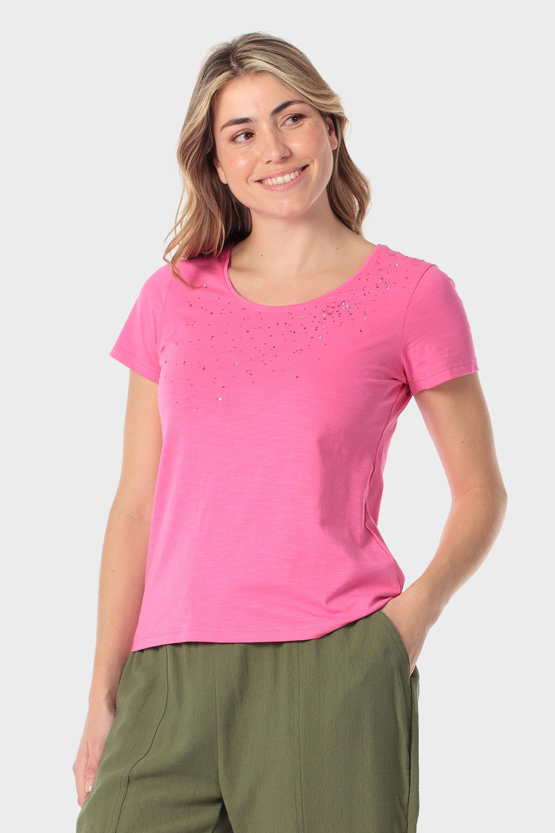 تيشيرت وردي مزين بأحجار الراين, Fuchsia, large image number 0