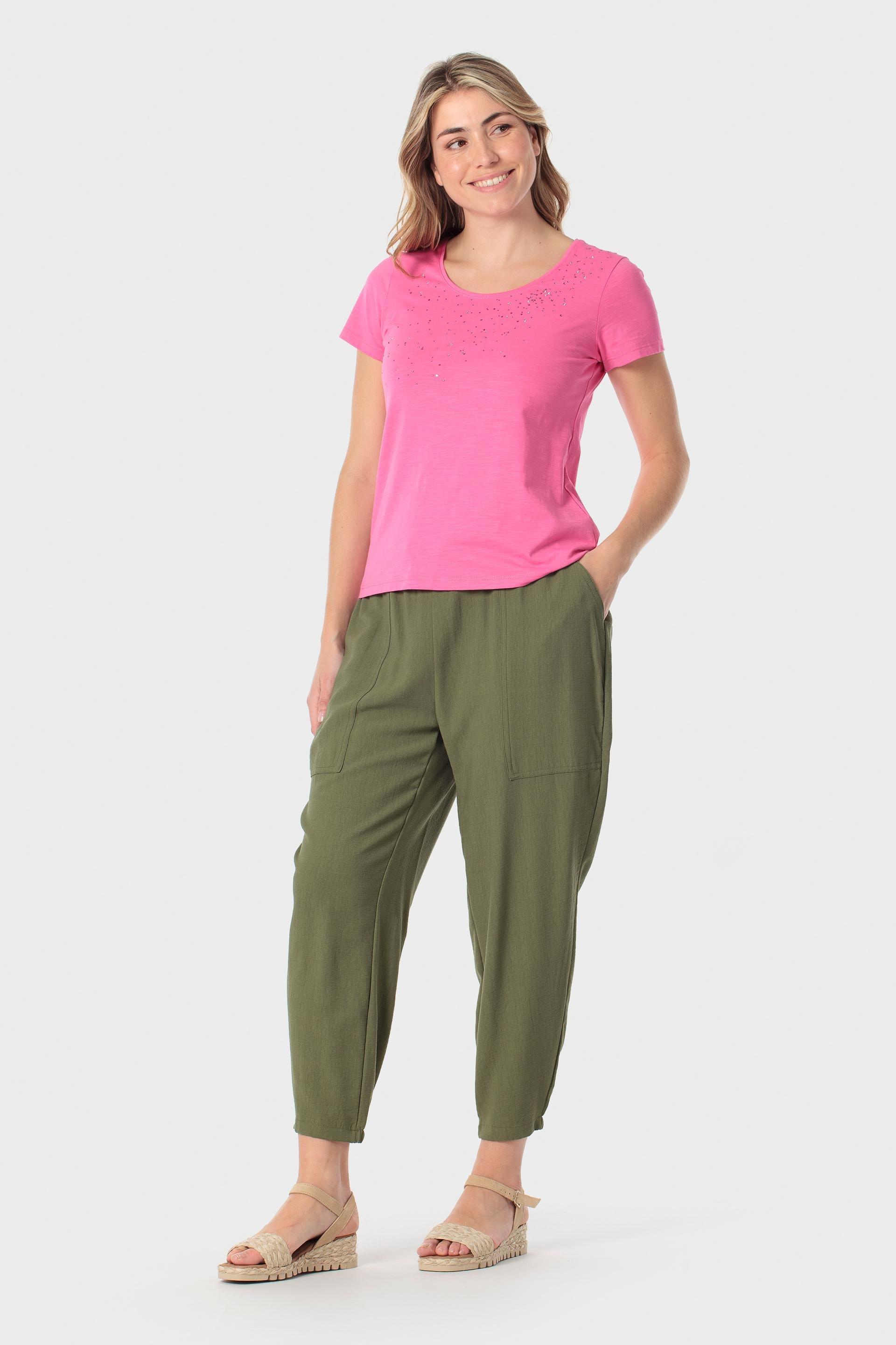 تيشيرت وردي مزين بأحجار الراين, Fuchsia, medium
