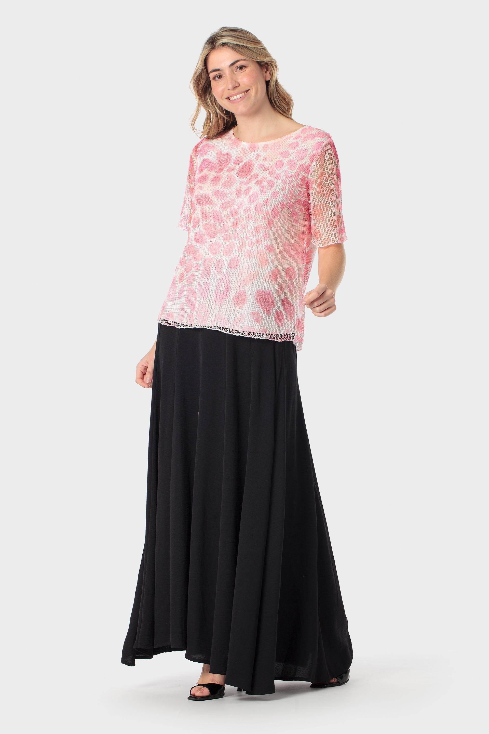 تيشيرت وردي شبكي بنقشة مميزة, 3701_173, large image number 1