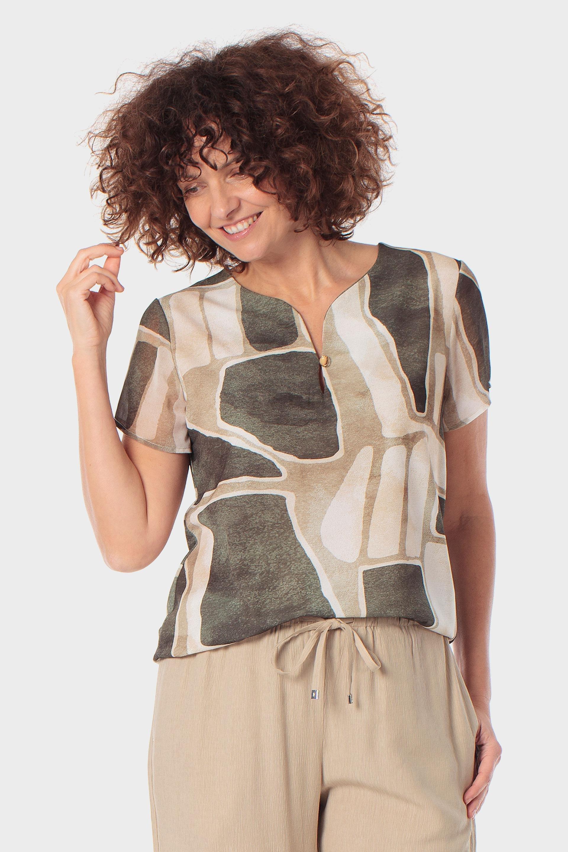 تيشيرت أخضر بطباعة هندسية, Beige, large image number 0