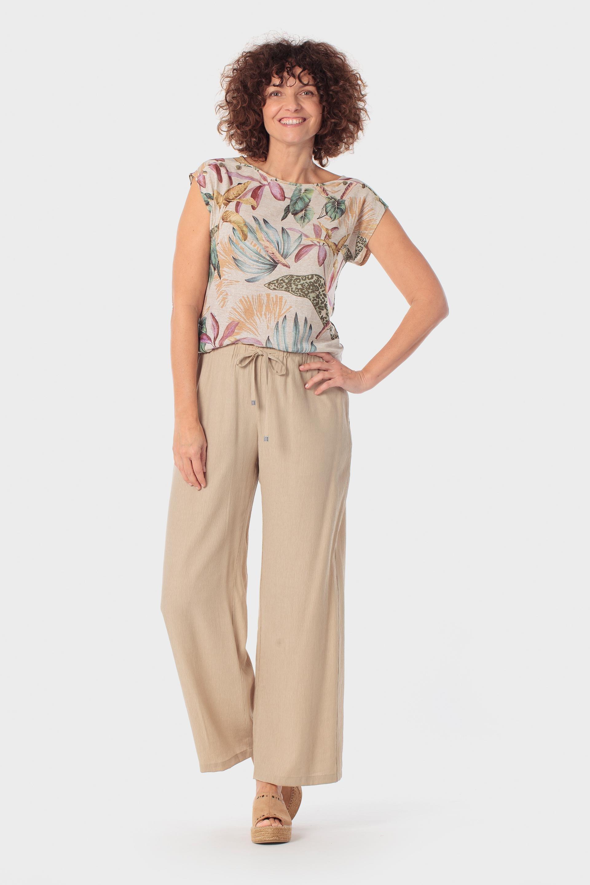 تيشيرت متعدد الألوان بطباعة استوائية نباتية, Beige Melange, medium